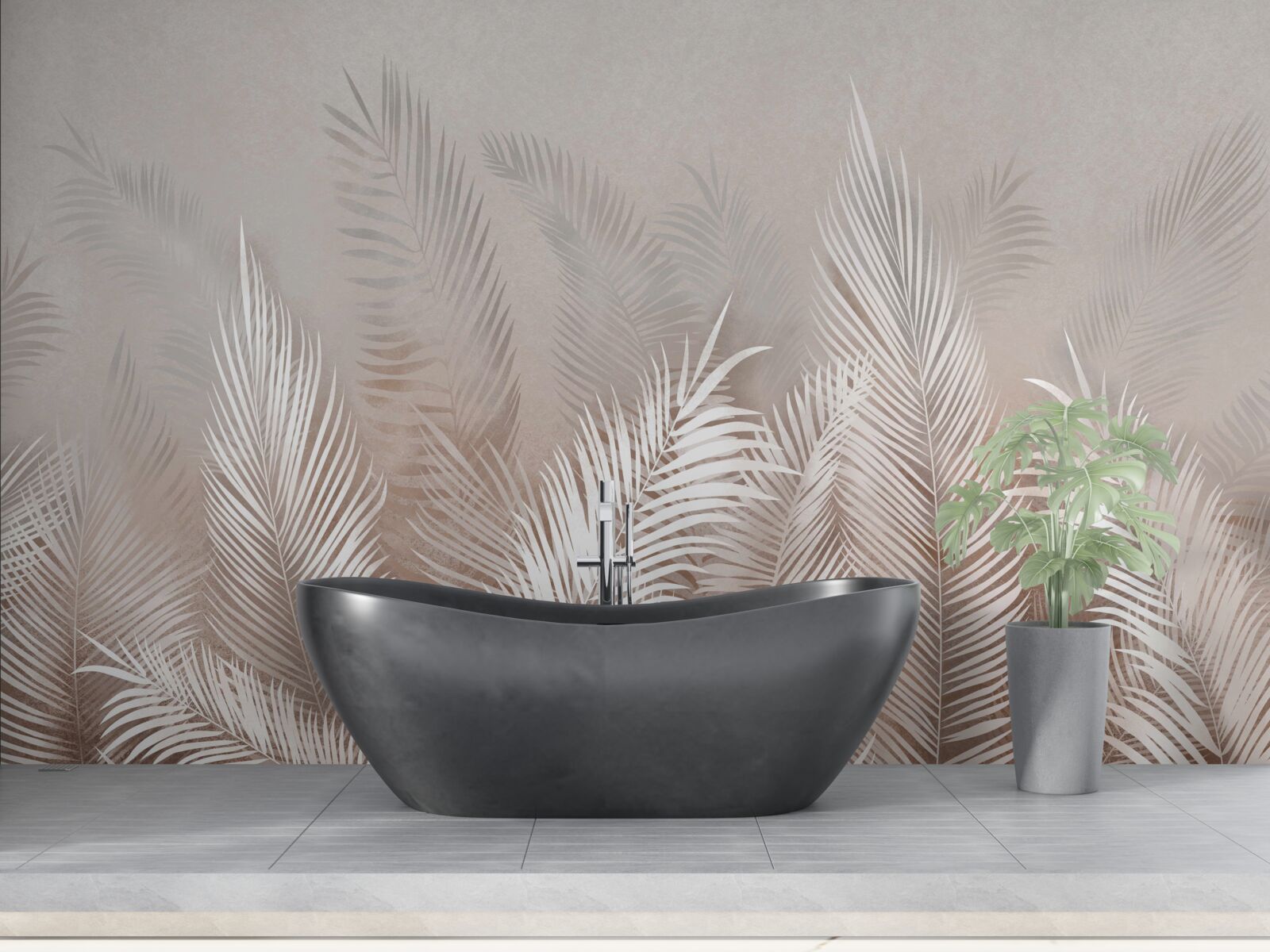 Papier peint feuilles de palmier dans les tons de beige