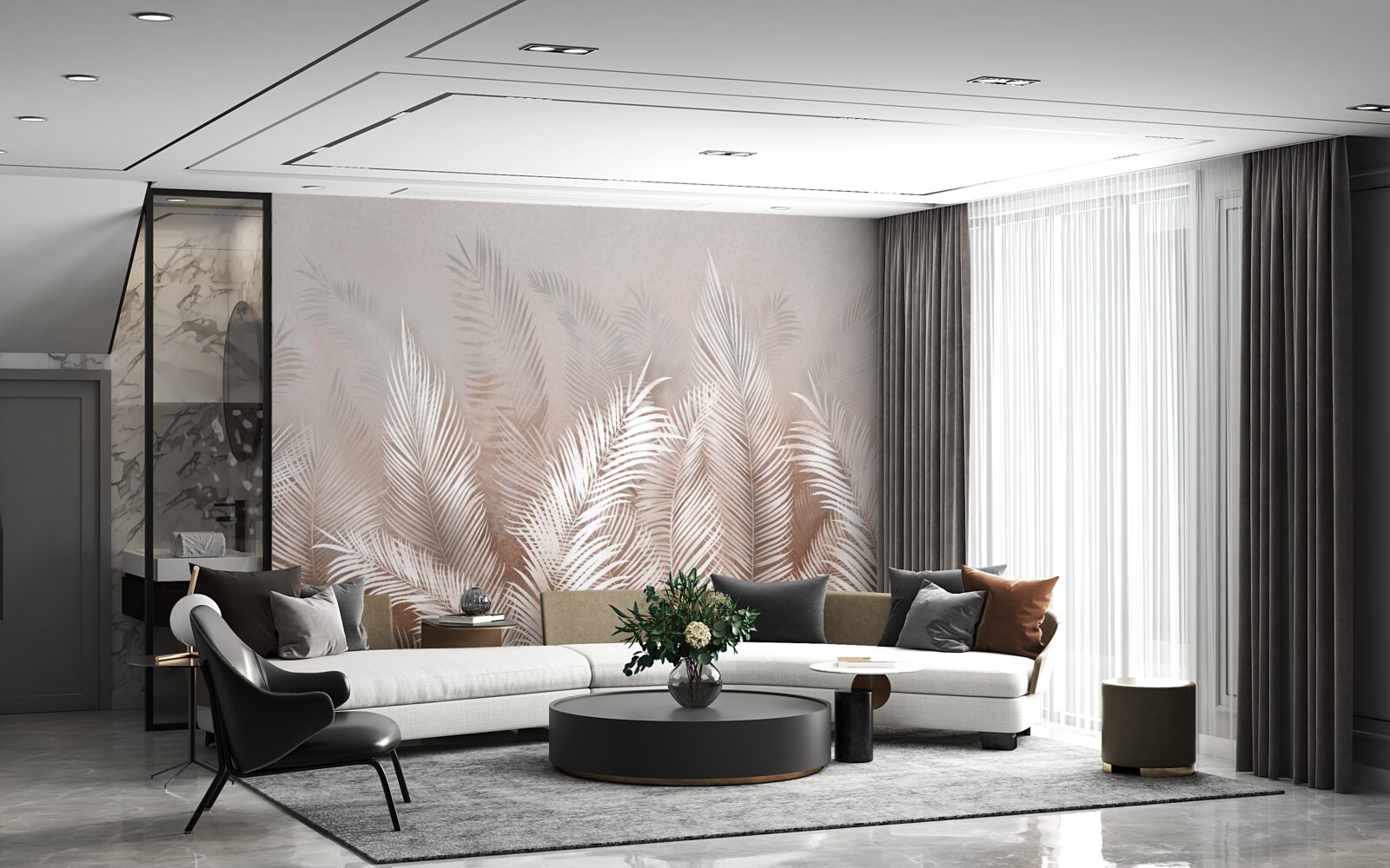 Papier peint feuilles de palmier dans les tons de beige