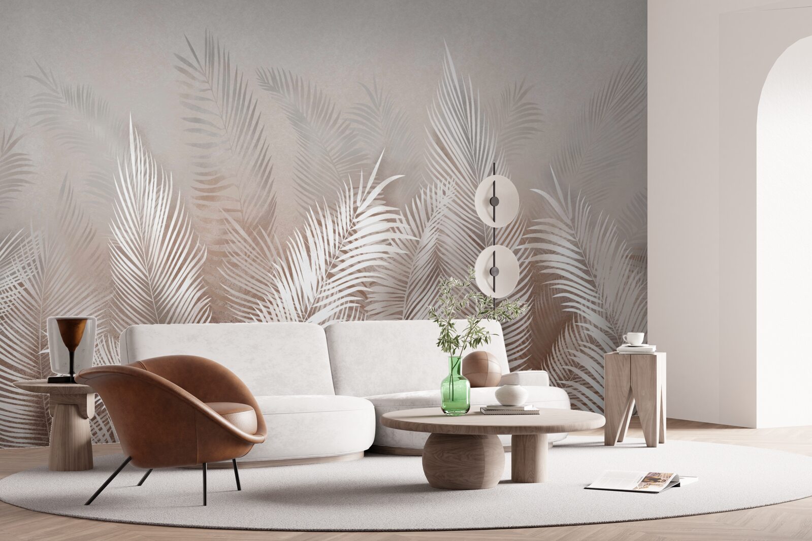 Papier peint feuilles de palmier dans les tons de beige