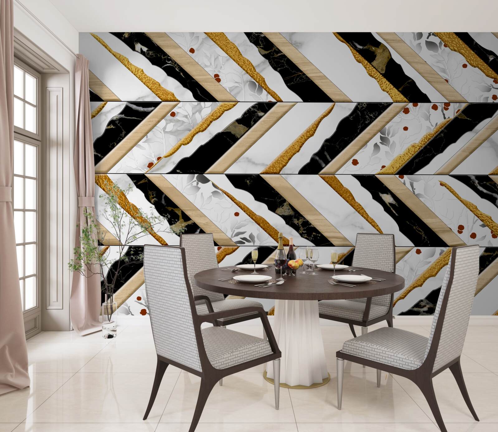 Papier peint des lignes éblouissantes dansent en zigzag dans l'image du miroir