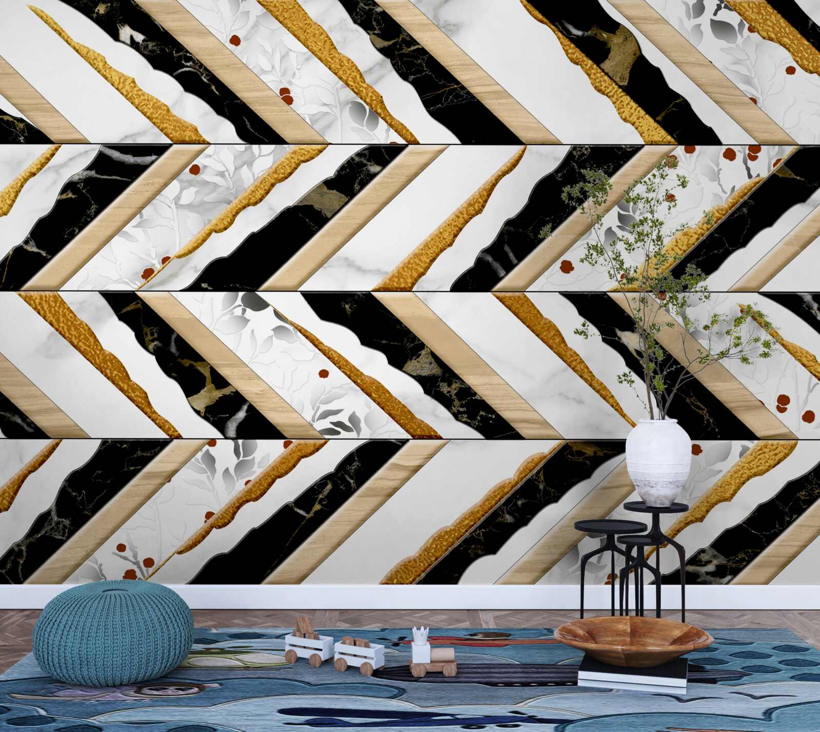 Papier peint des lignes éblouissantes dansent en zigzag dans l'image du miroir