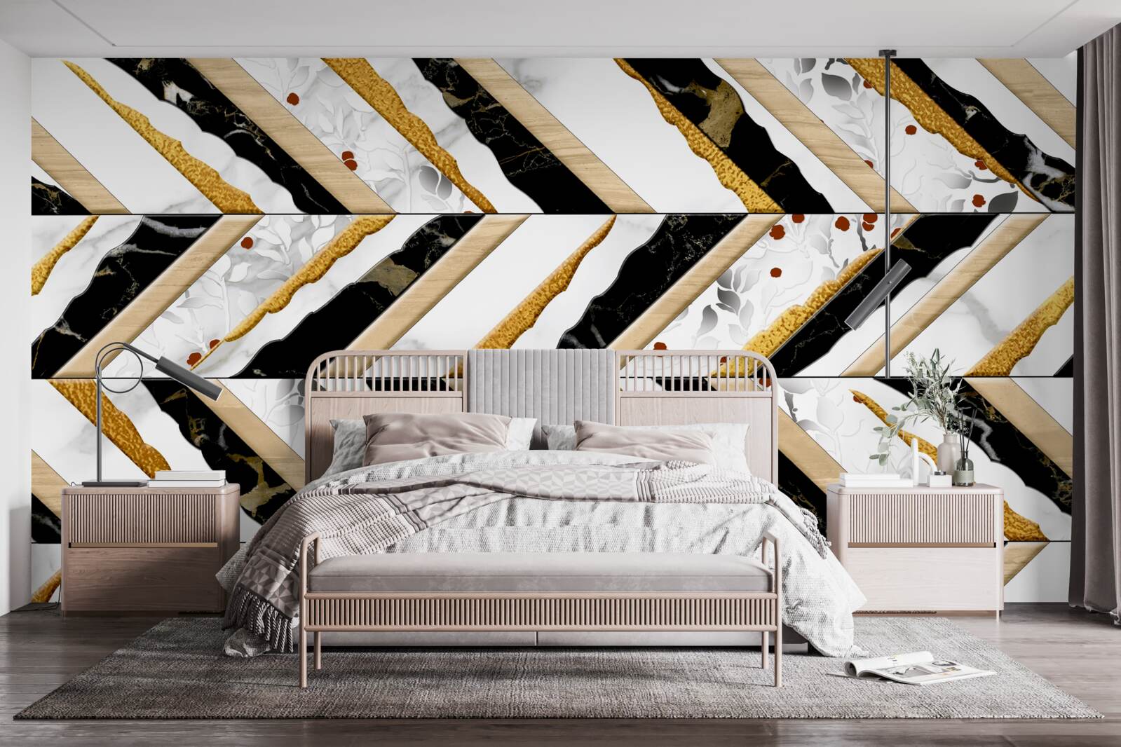 Papier peint des lignes éblouissantes dansent en zigzag dans l'image du miroir