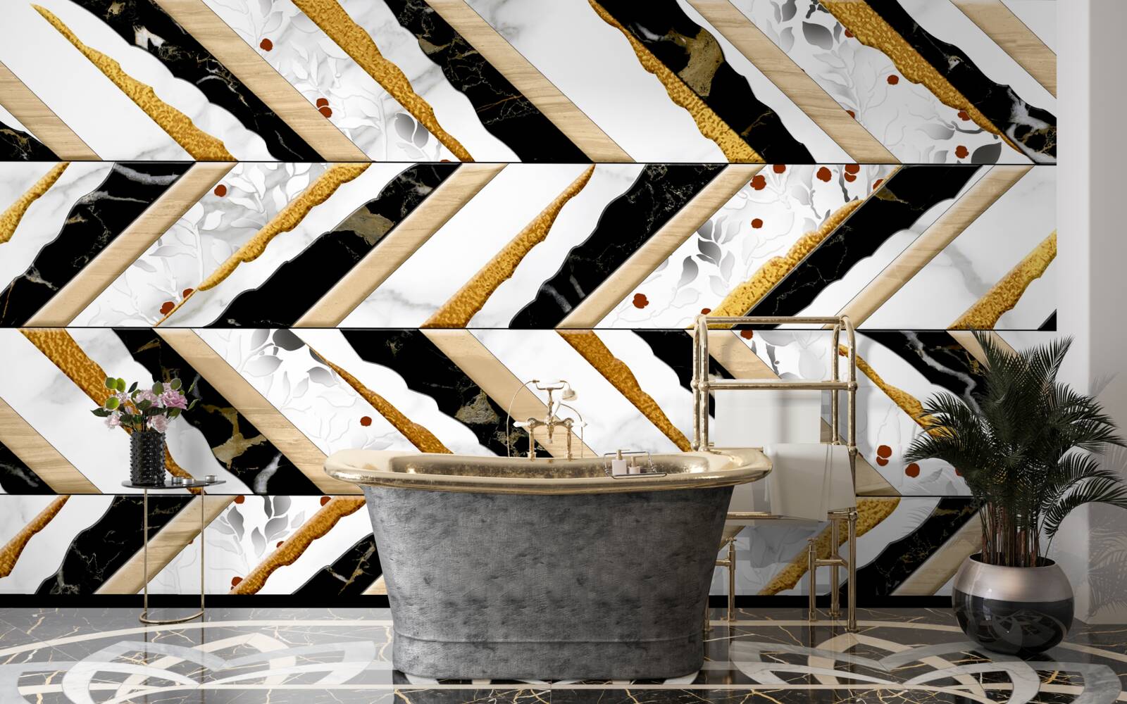 Papier peint des lignes éblouissantes dansent en zigzag dans l'image du miroir