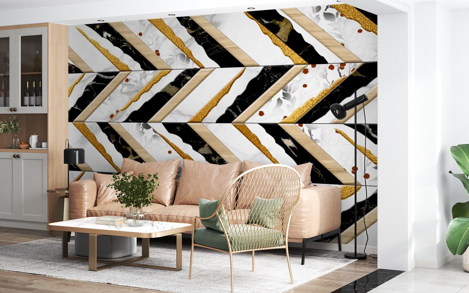 Papier peint des lignes éblouissantes dansent en zigzag dans l'image du miroir