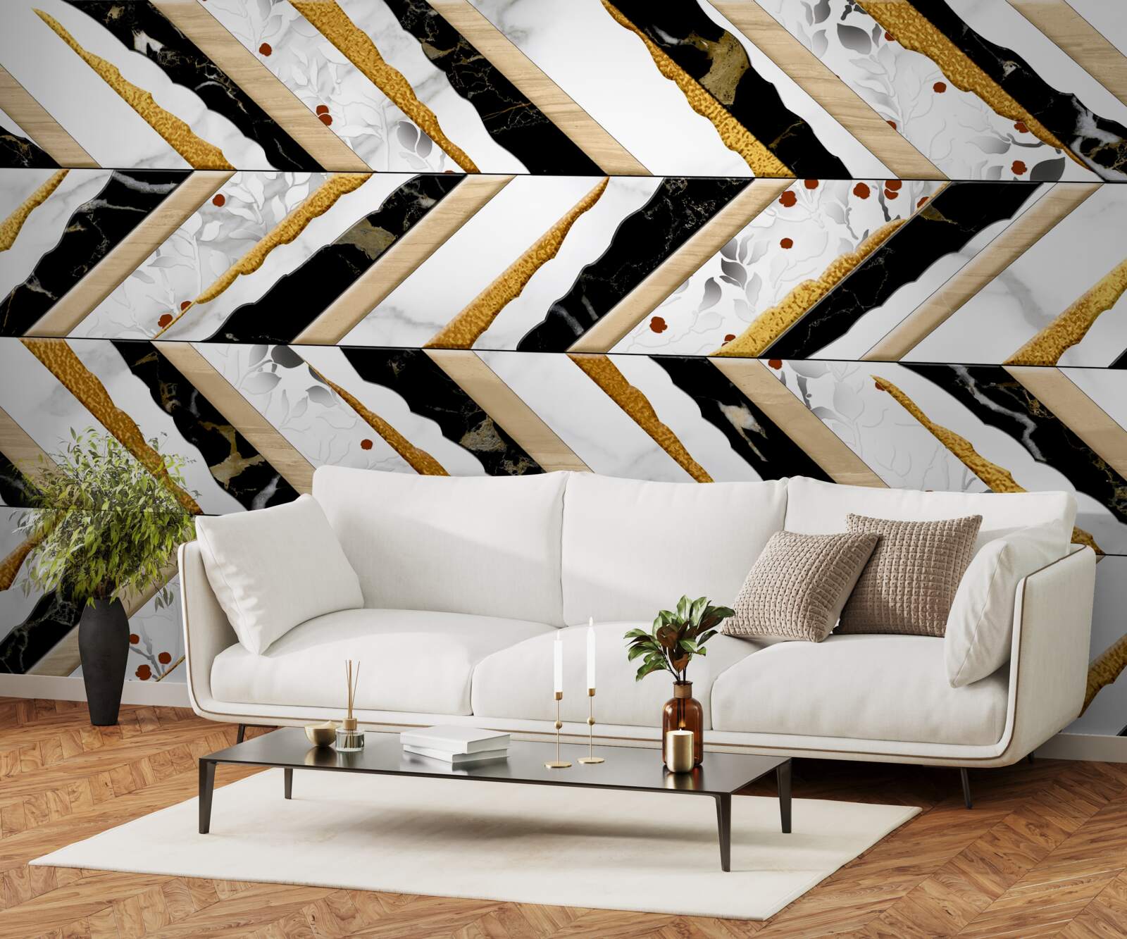 Papier peint des lignes éblouissantes dansent en zigzag dans l'image du miroir