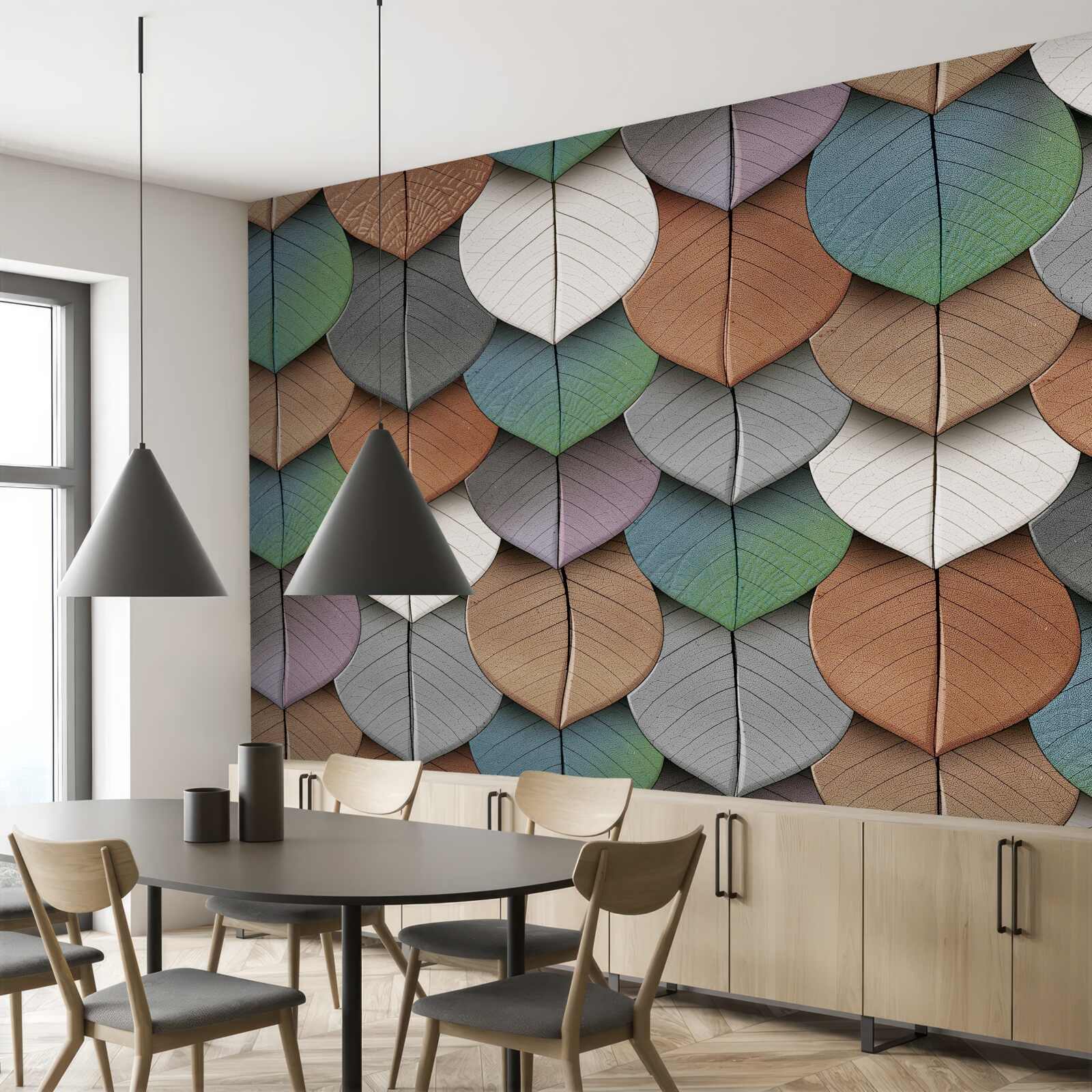 Papier peint abstraction automnale de feuilles et de fleurs