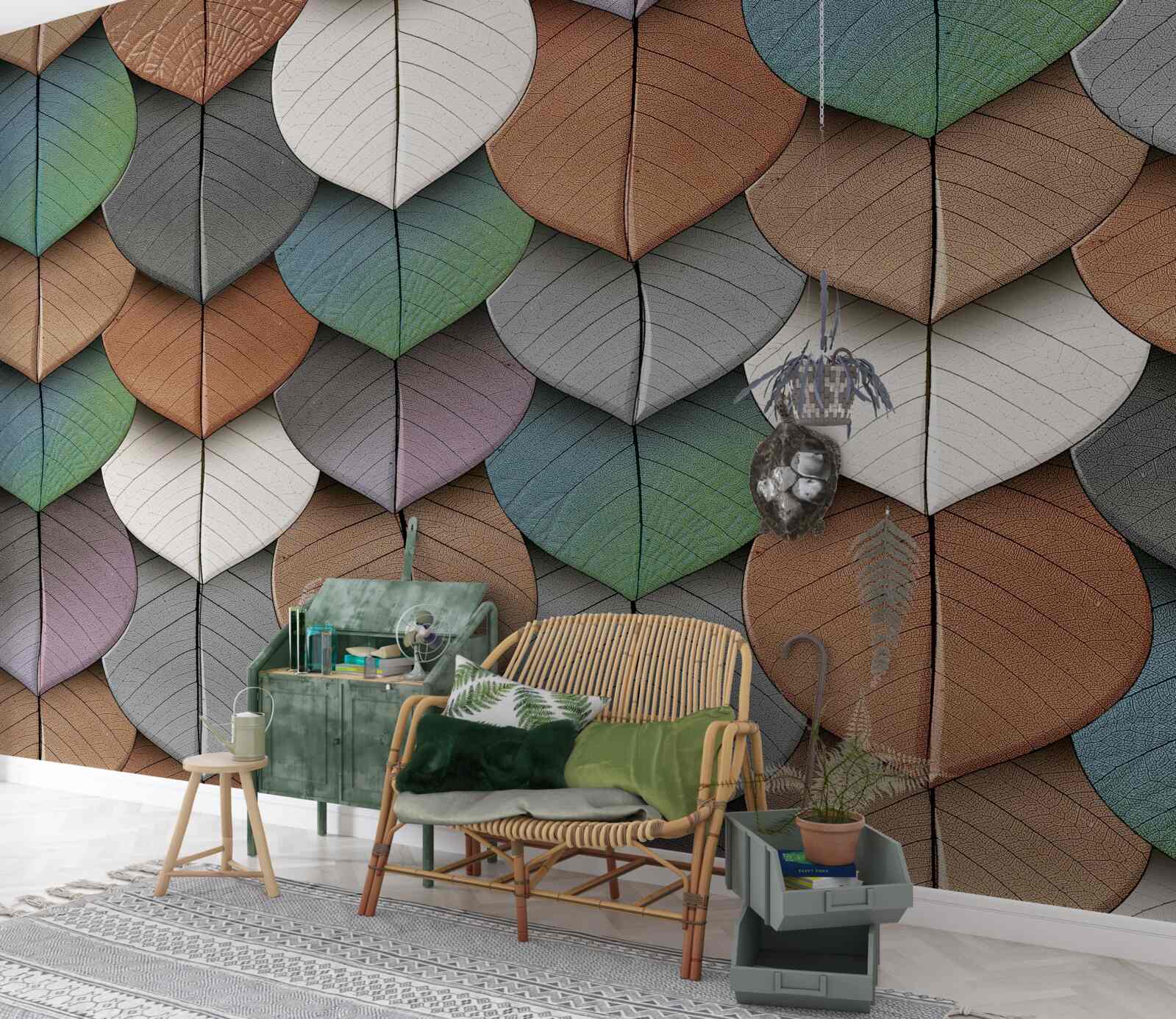 Papier peint abstraction automnale de feuilles et de fleurs