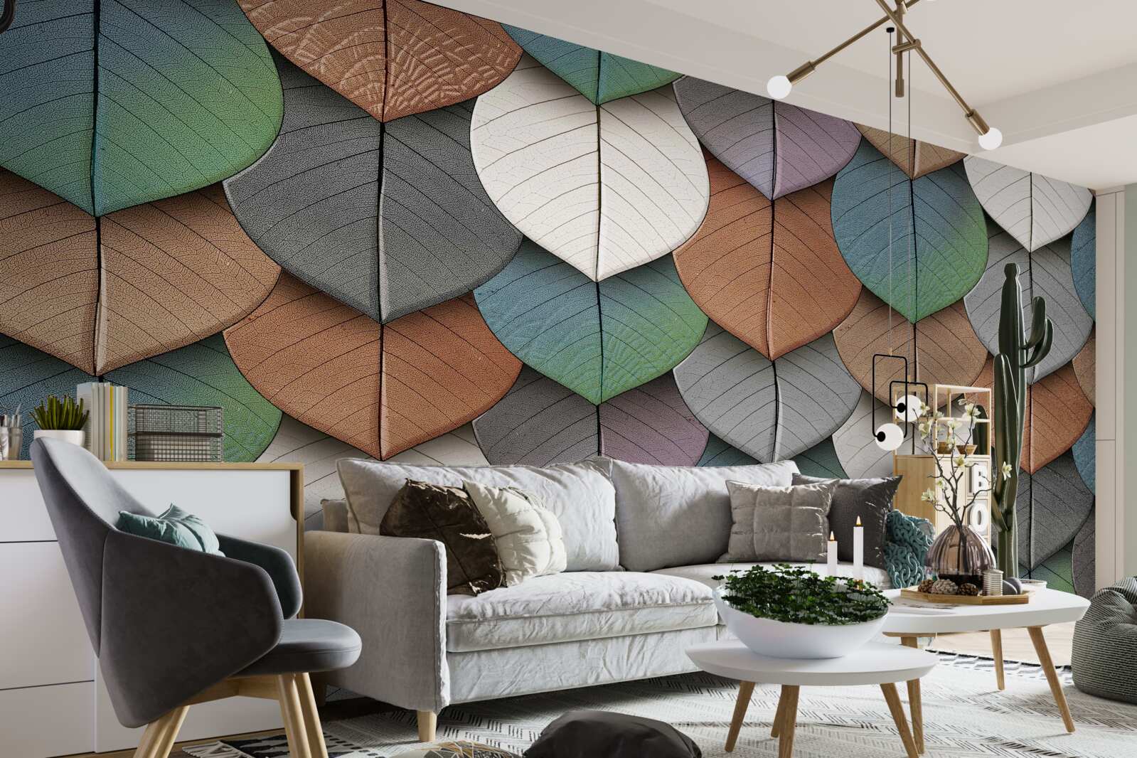 Papier peint abstraction automnale de feuilles et de fleurs