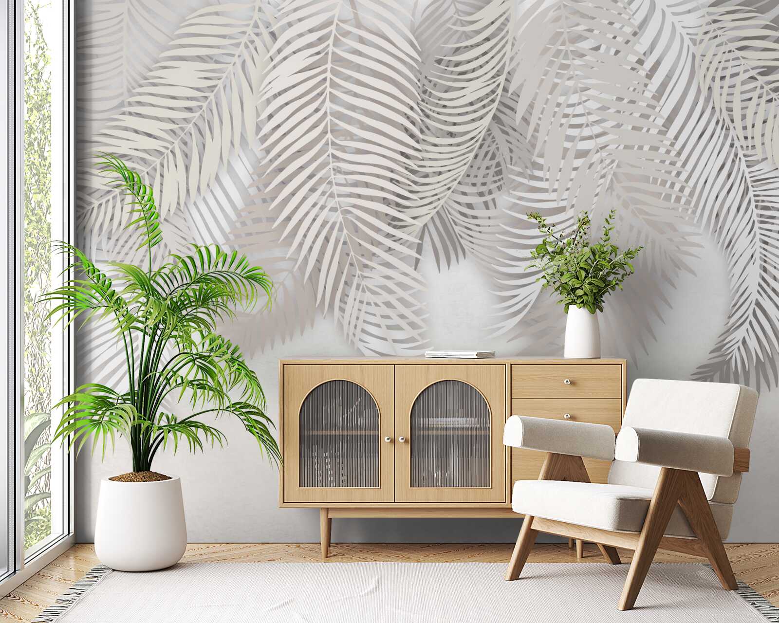 Papier peint feuilles de palmier suspendues