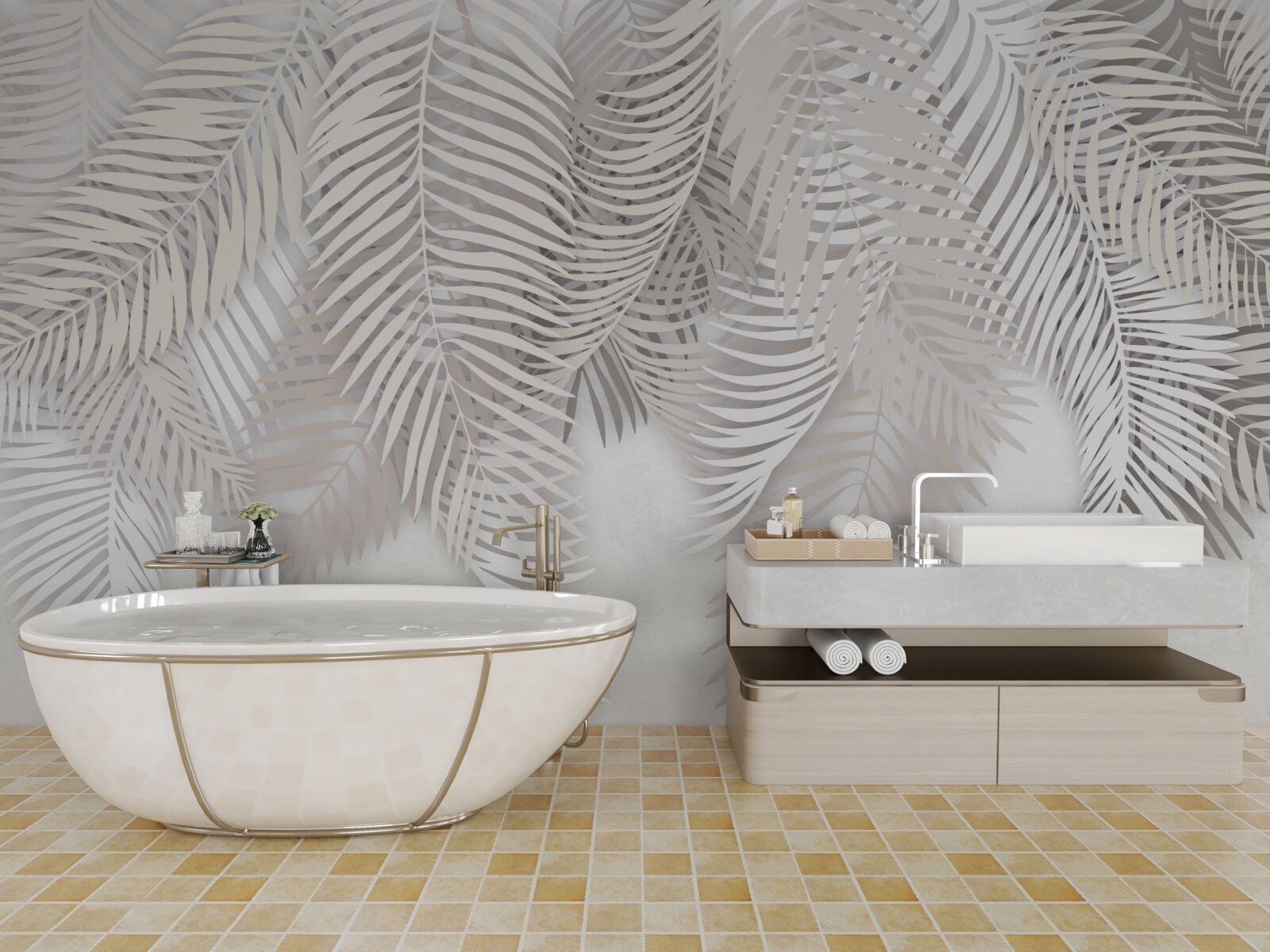 Papier peint feuilles de palmier suspendues