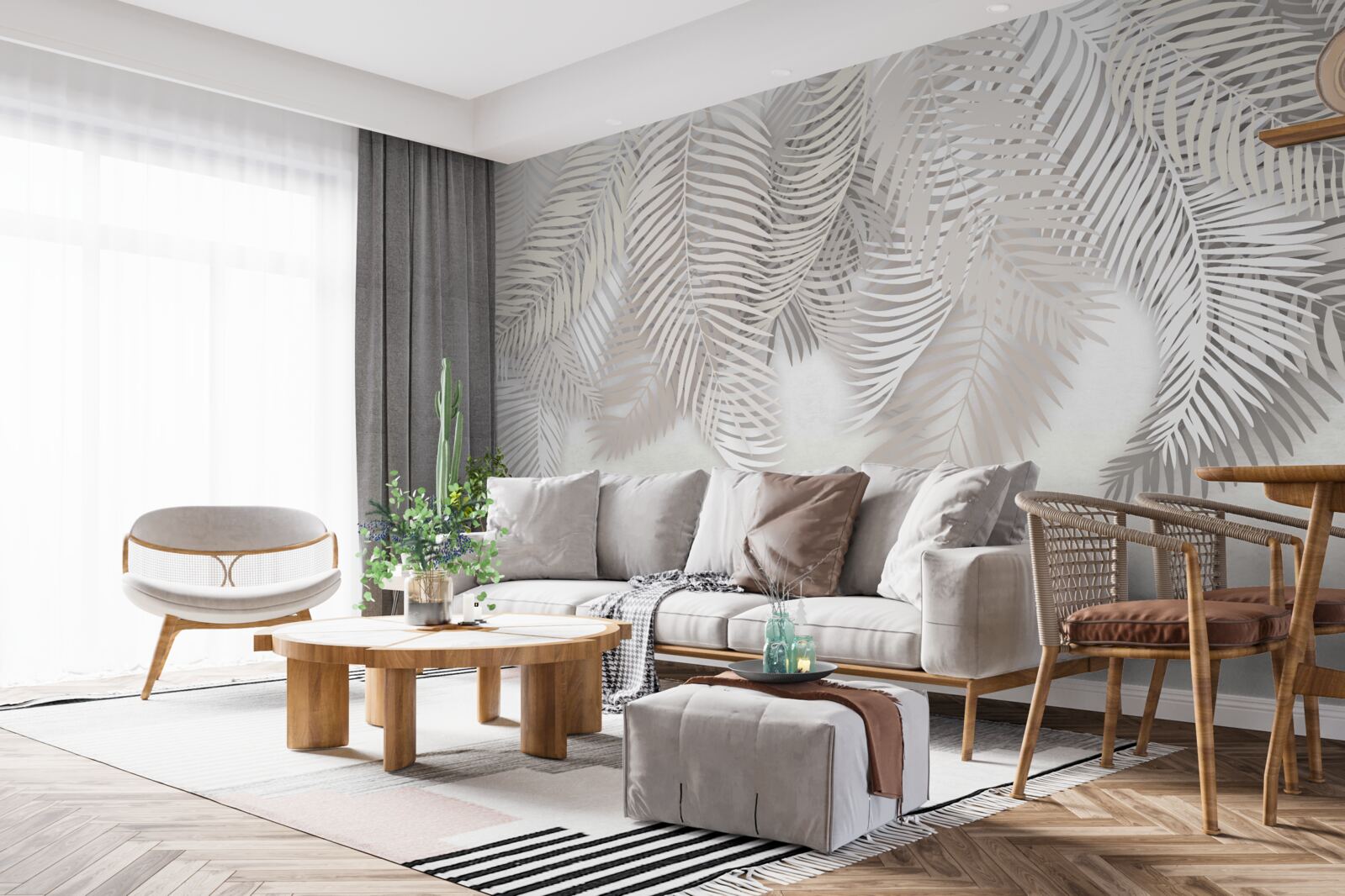 Papier peint feuilles de palmier suspendues