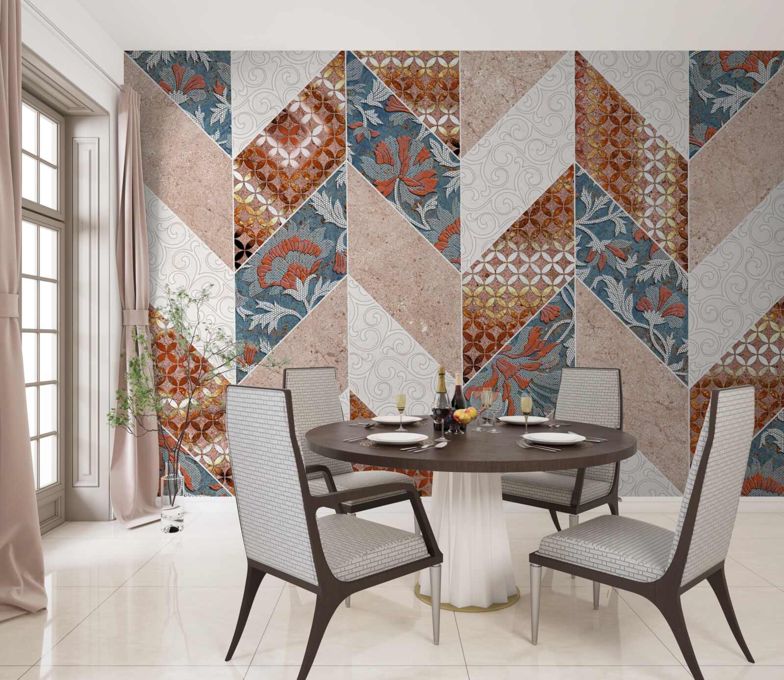 Papier peint formes géométriques éclaircies en image miroir