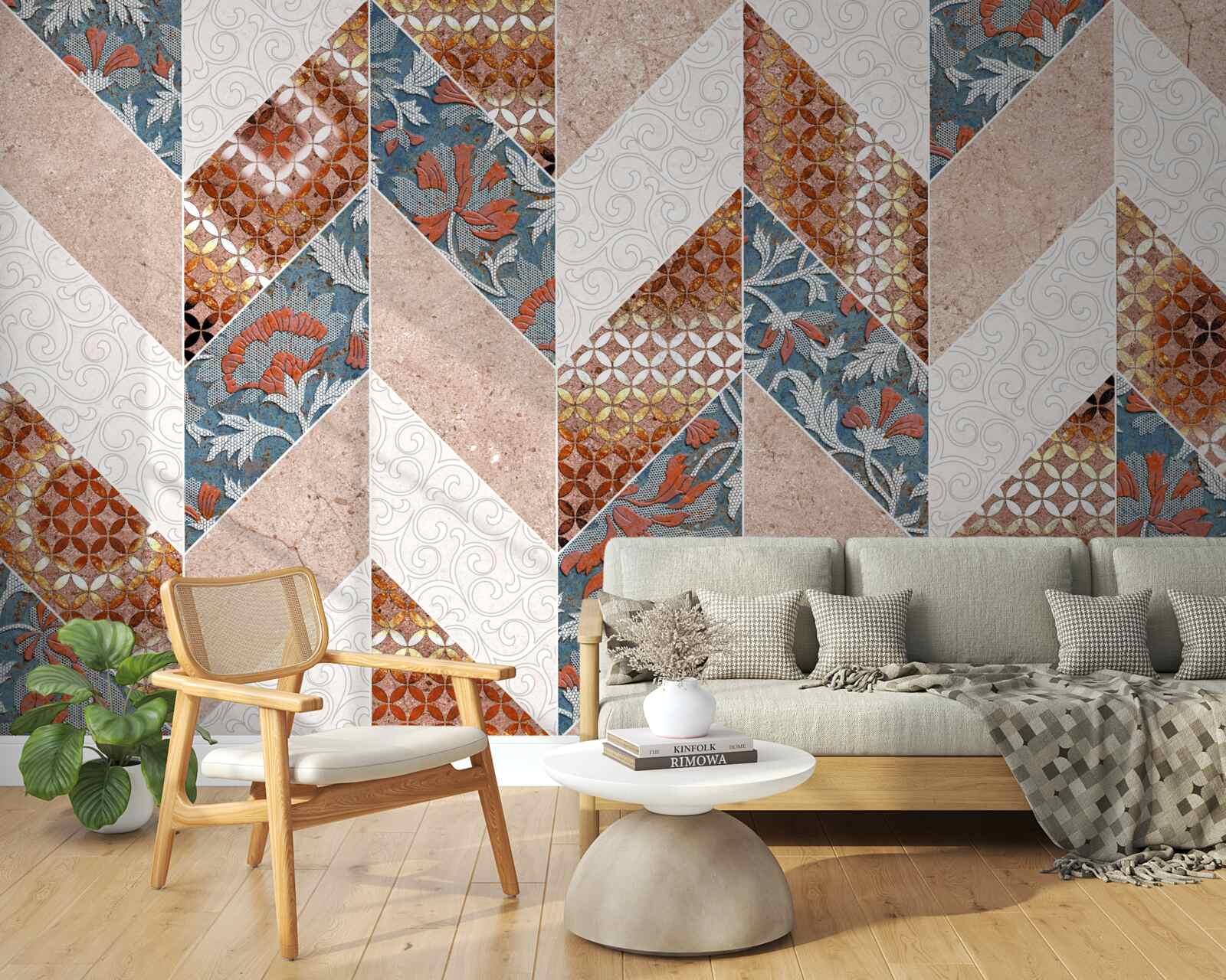 Papier peint formes géométriques éclaircies en image miroir