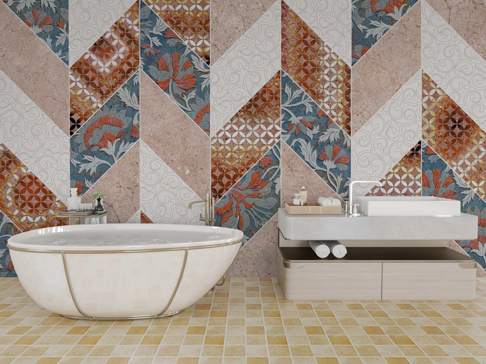 Papier peint formes géométriques éclaircies en image miroir