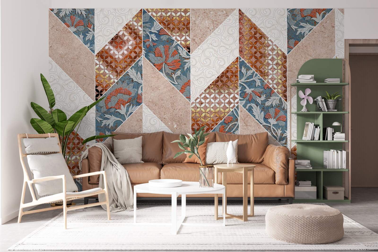 Papier peint formes géométriques éclaircies en image miroir