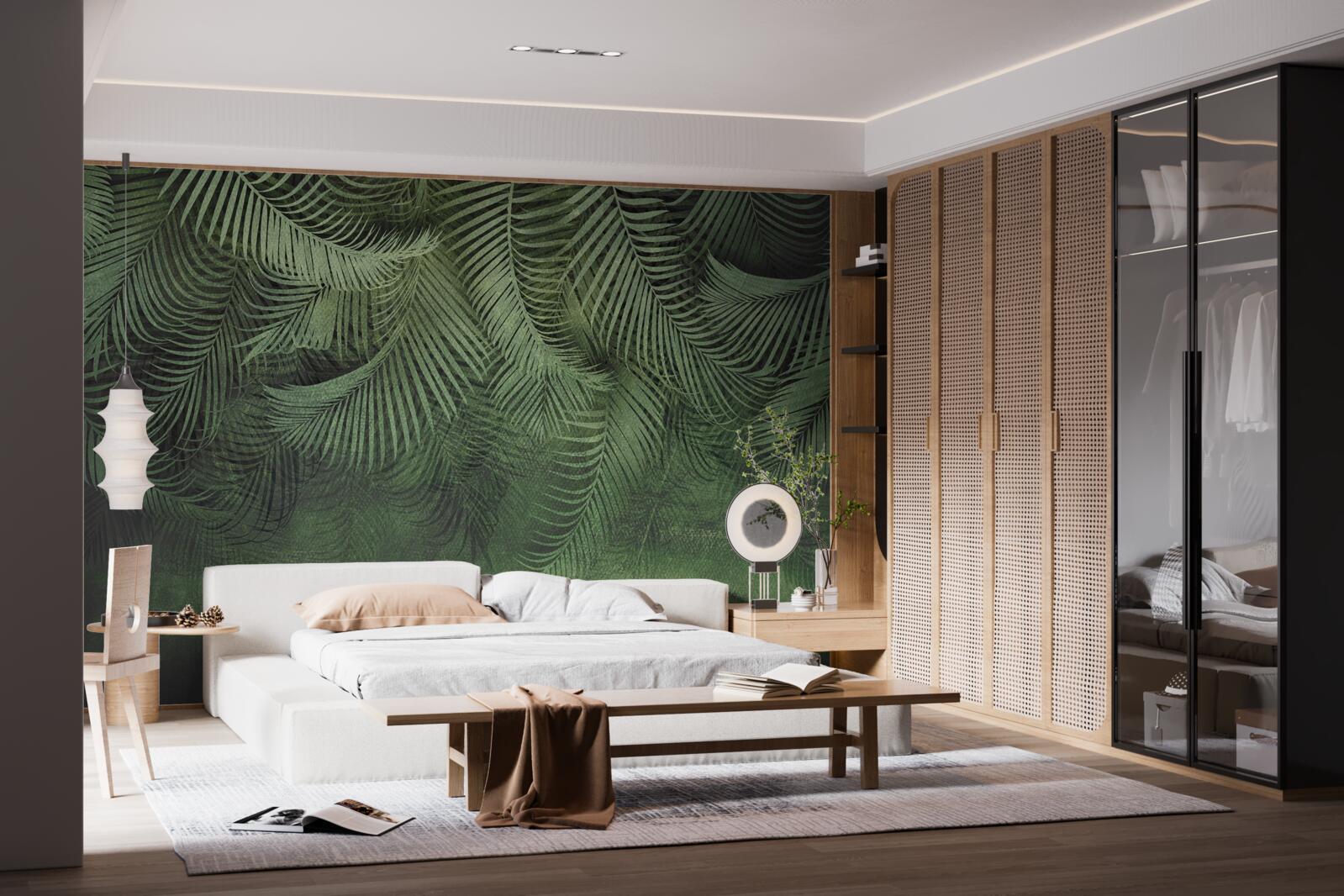 Papier peint les feuilles du palmier du soir sont épaisses