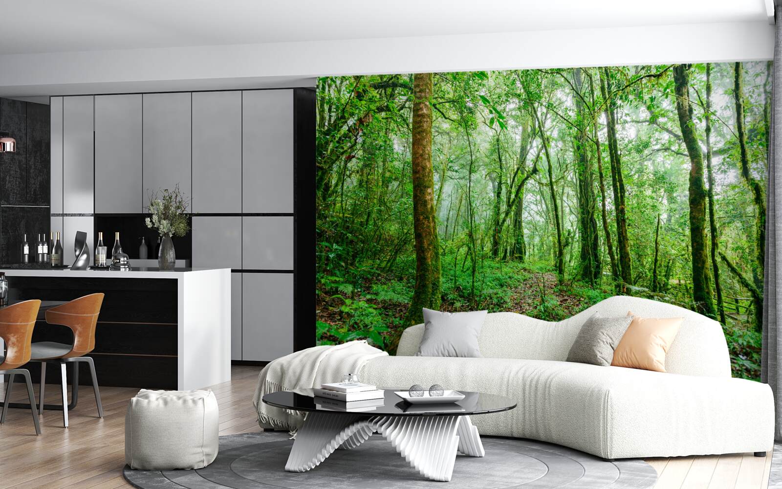 Papier peint la forêt rafraîchie par la pluie est devenue émeraude