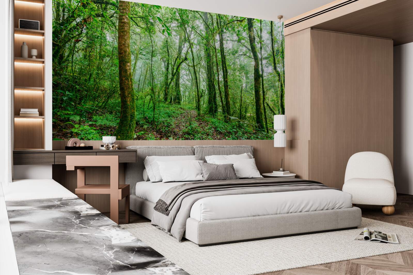 Papier peint la forêt rafraîchie par la pluie est devenue émeraude