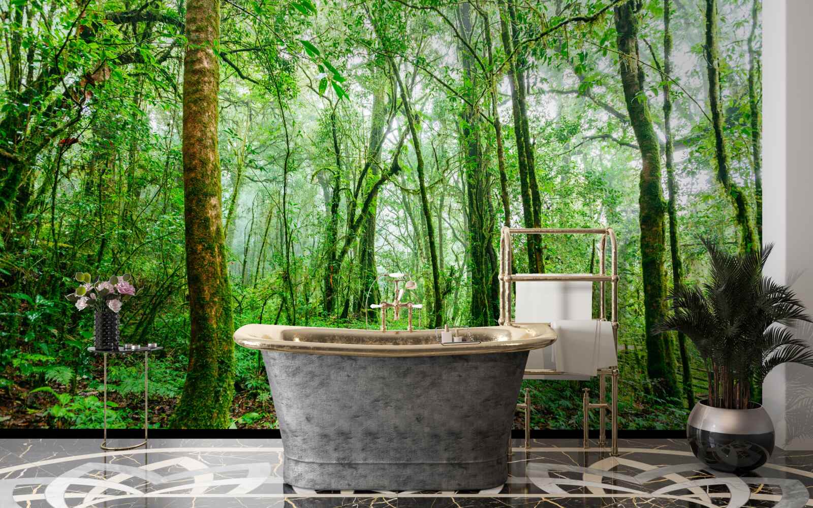 Papier peint la forêt rafraîchie par la pluie est devenue émeraude