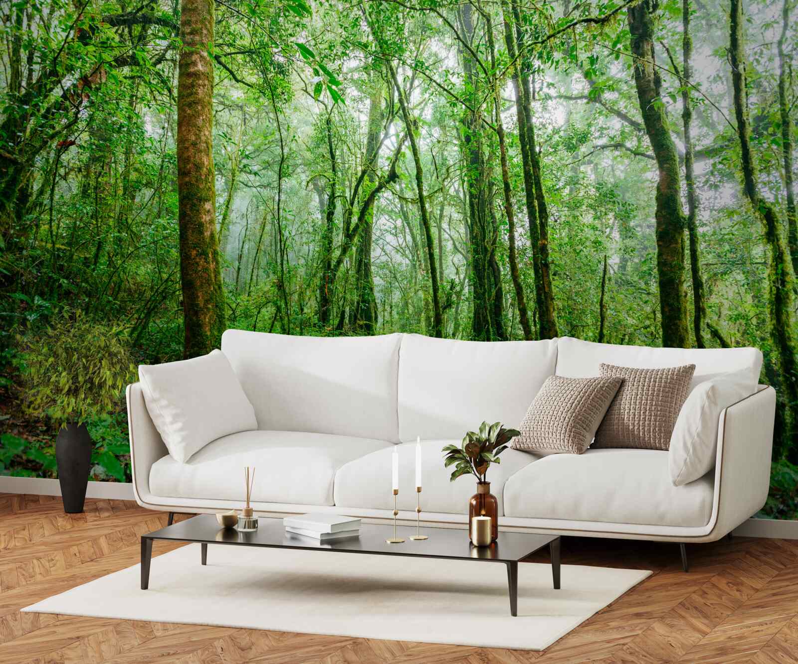 Papier peint la forêt rafraîchie par la pluie est devenue émeraude