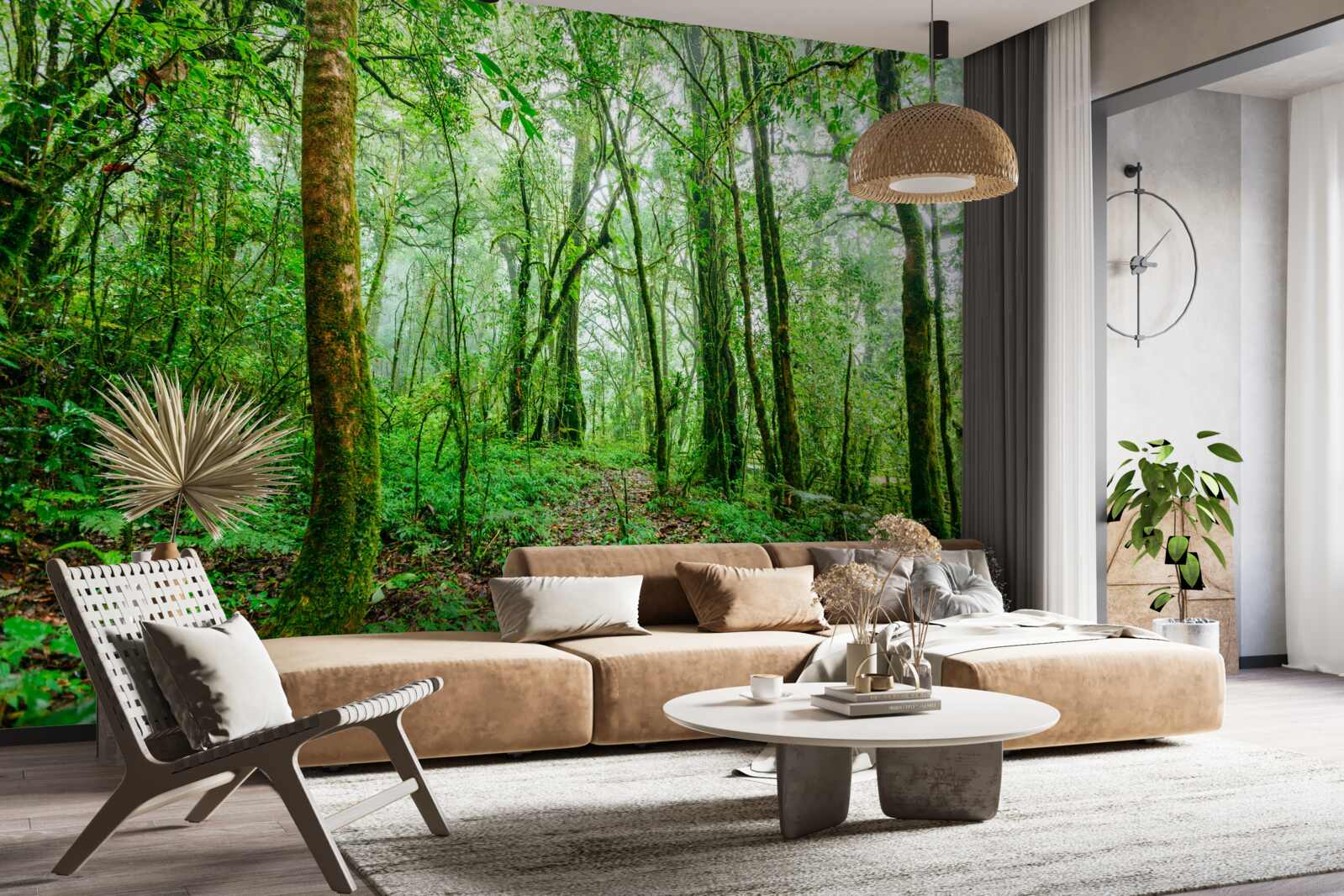 Papier peint la forêt rafraîchie par la pluie est devenue émeraude