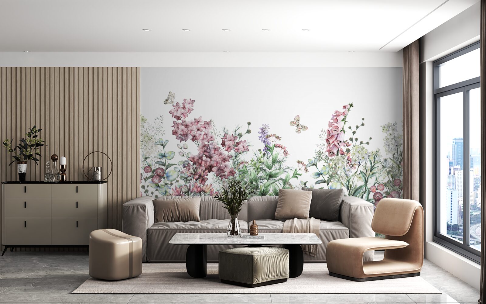 Papier peint un champ de prairie, agréable à l'œil avec ses couleurs vives