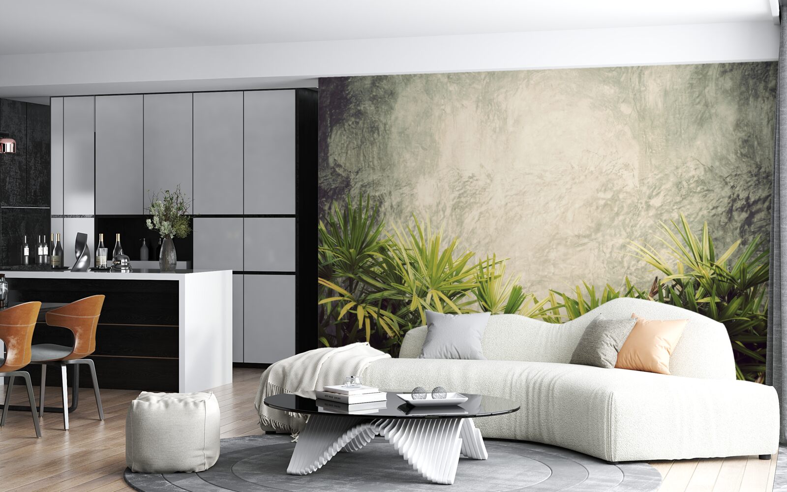 Papier peint une couverture brumeuse enveloppe les plantes vertes de la jungle