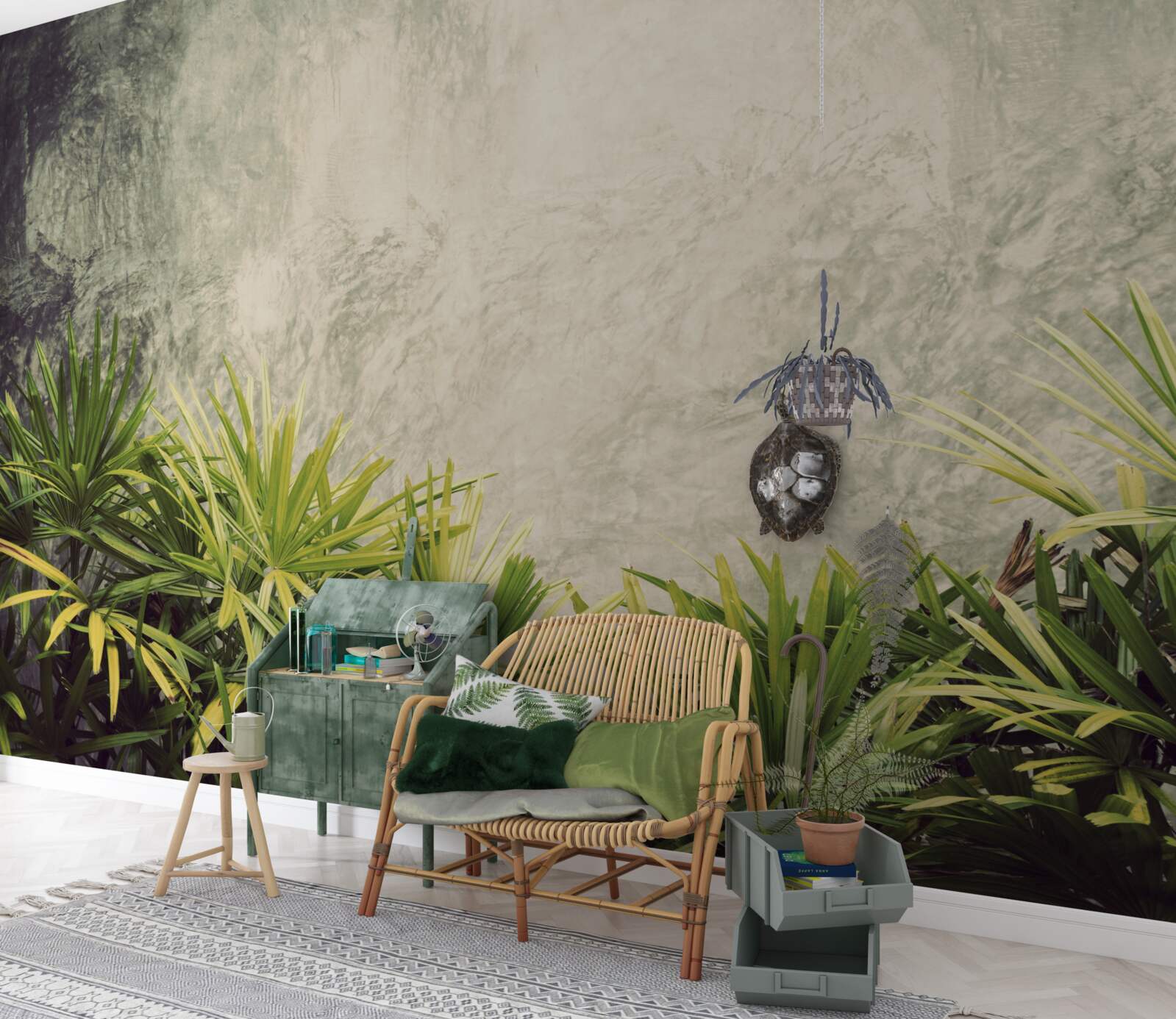 Papier peint une couverture brumeuse enveloppe les plantes vertes de la jungle