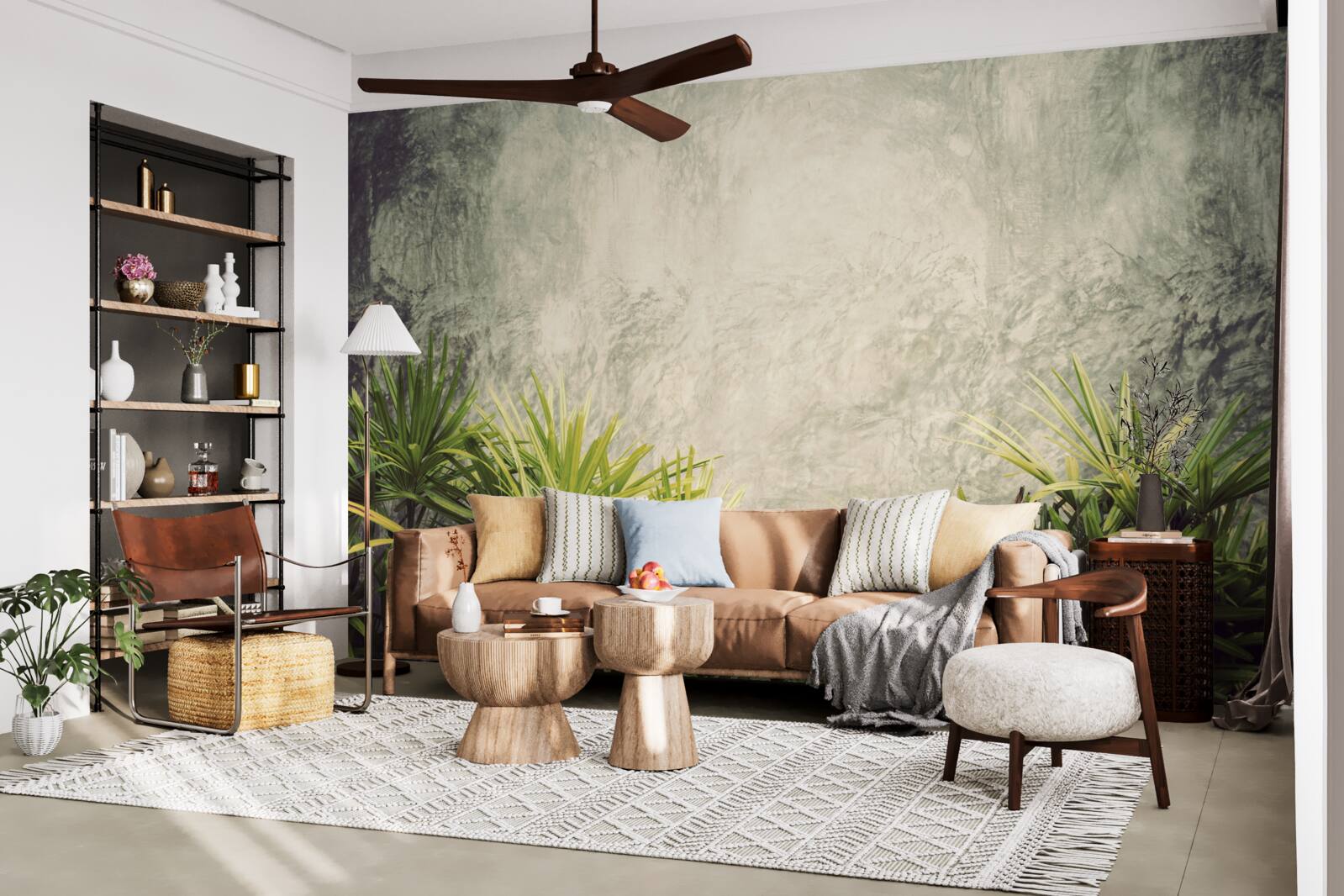 Papier peint une couverture brumeuse enveloppe les plantes vertes de la jungle