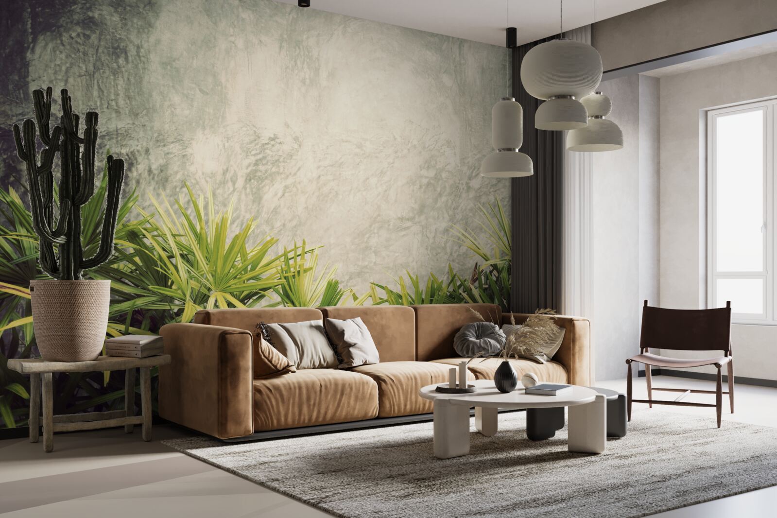 Papier peint une couverture brumeuse enveloppe les plantes vertes de la jungle