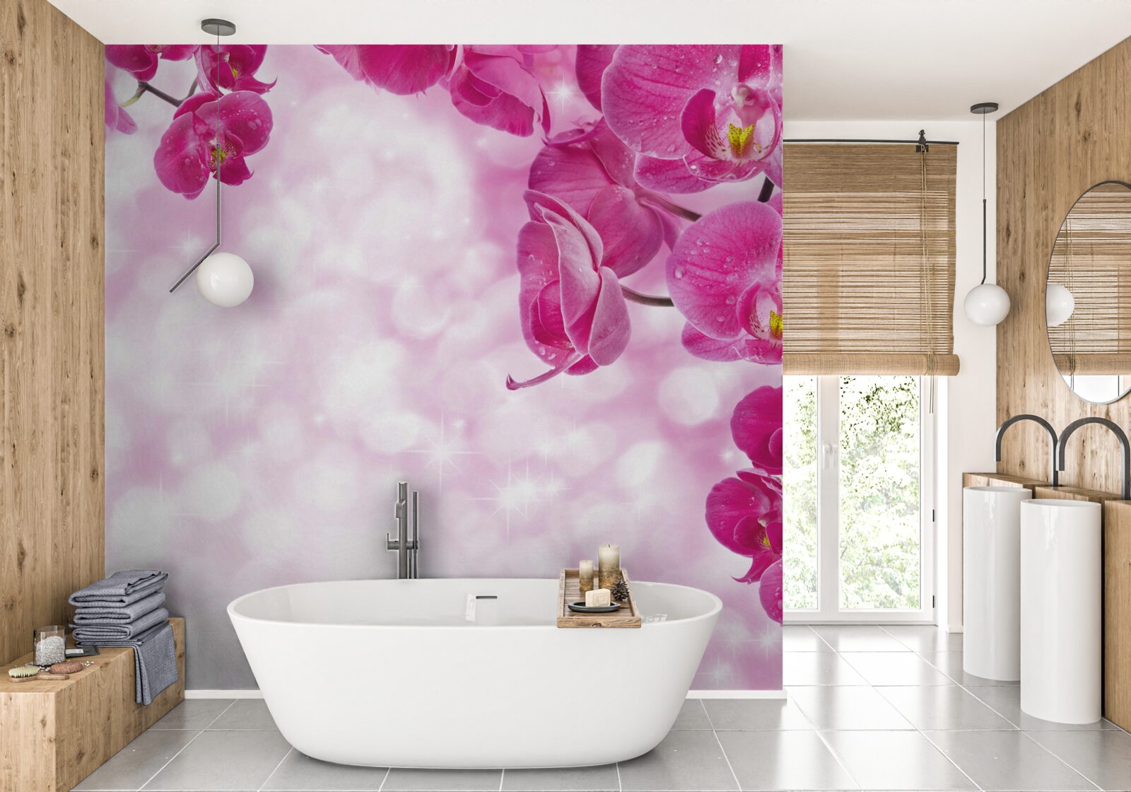 Papier peint orchidée avec une délicate teinte lilas