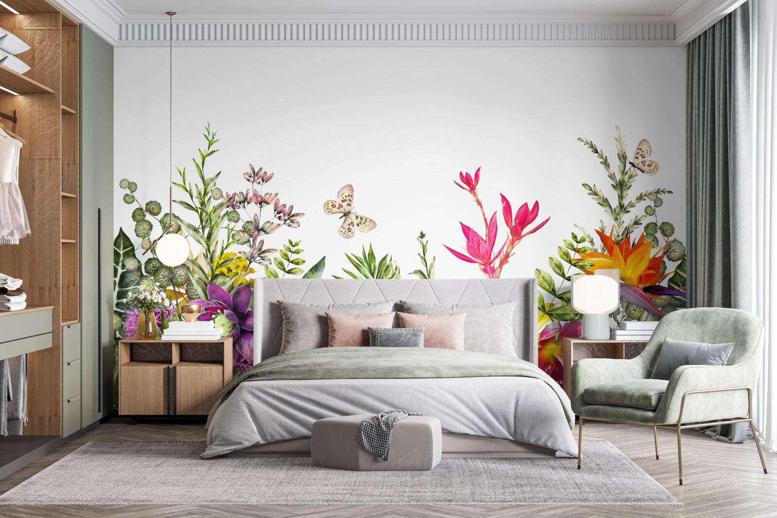 Papier peint plantes tropicales aux couleurs estivales vives