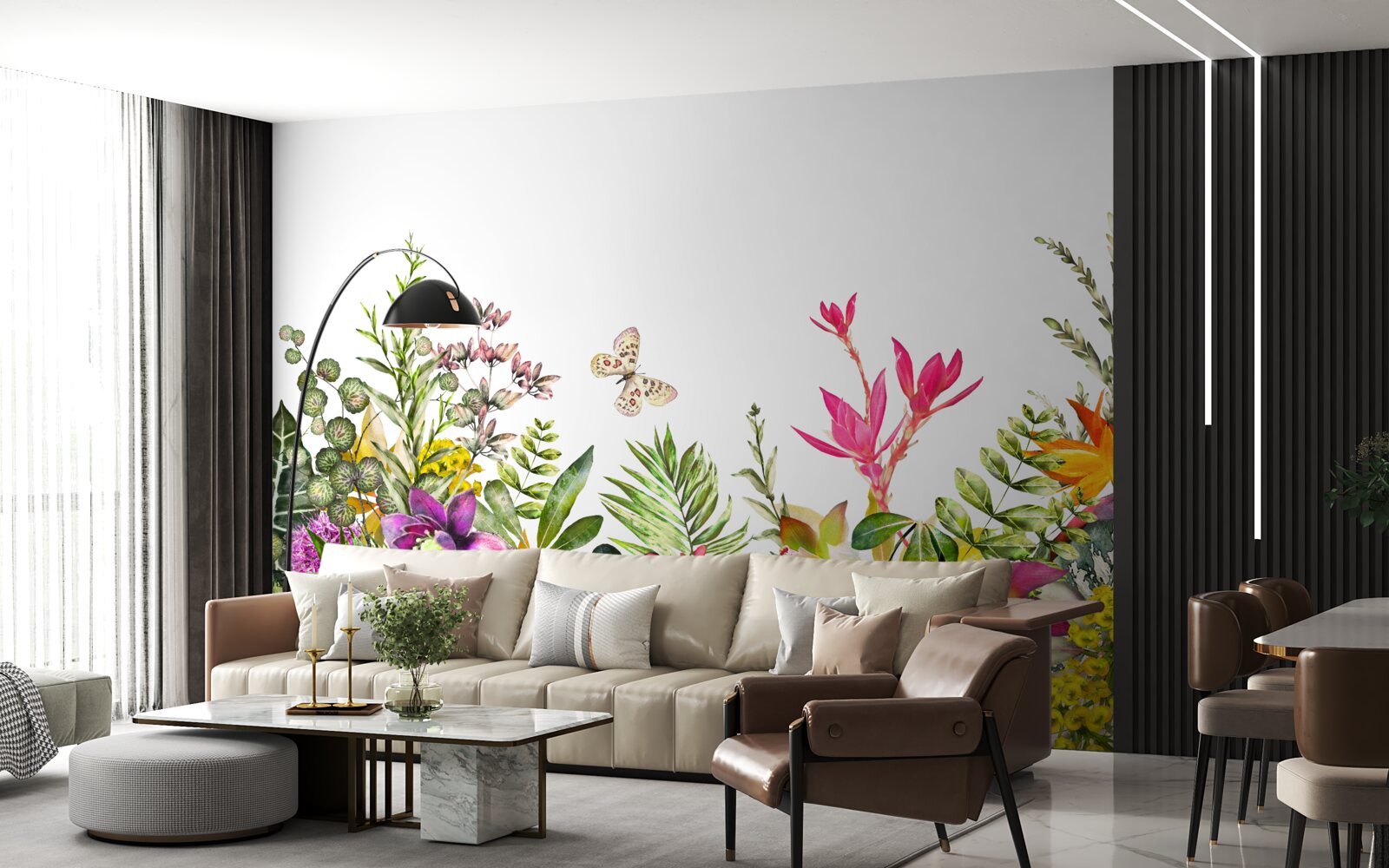 Papier peint plantes tropicales aux couleurs estivales vives