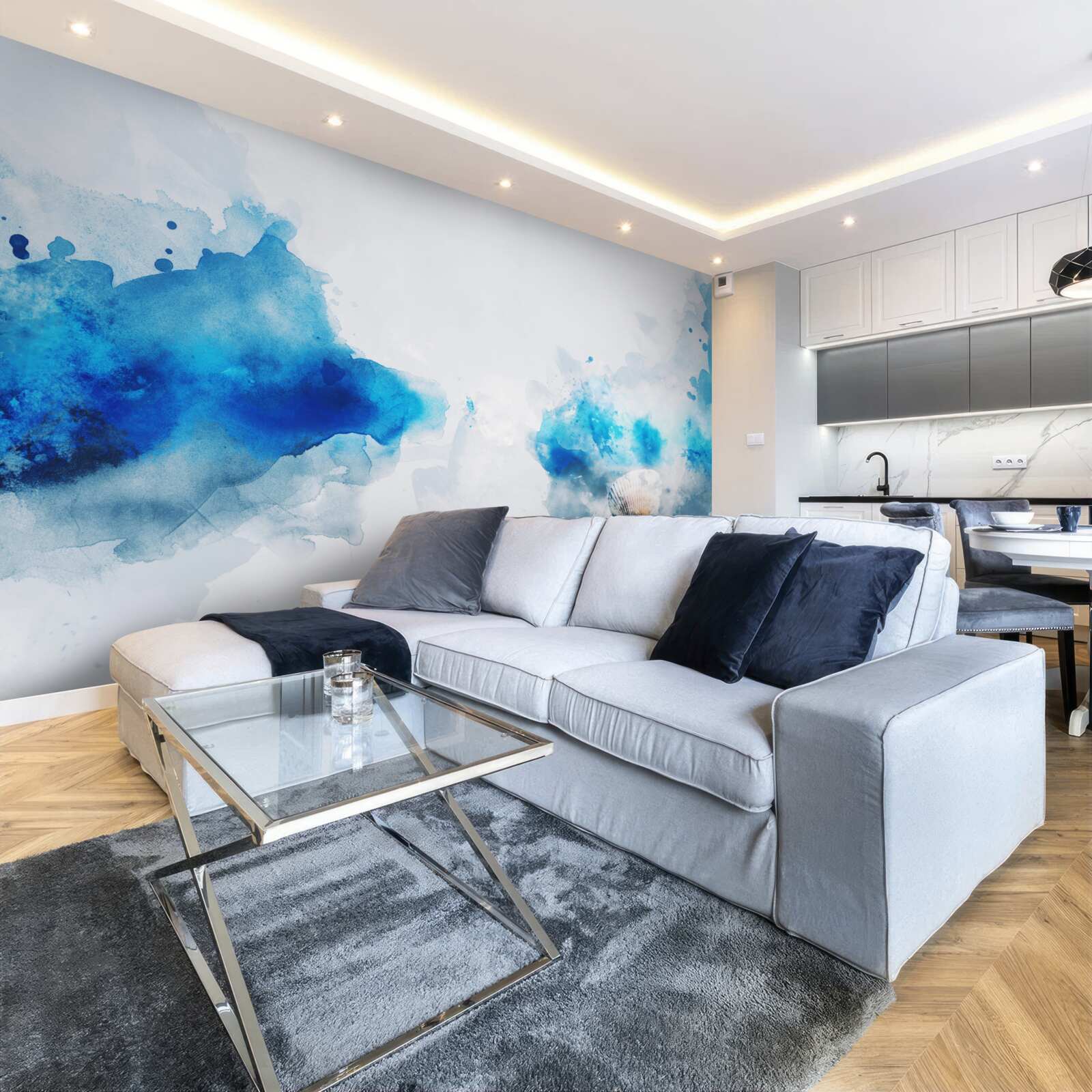 Papier peint légère tache de bleu sur toile claire