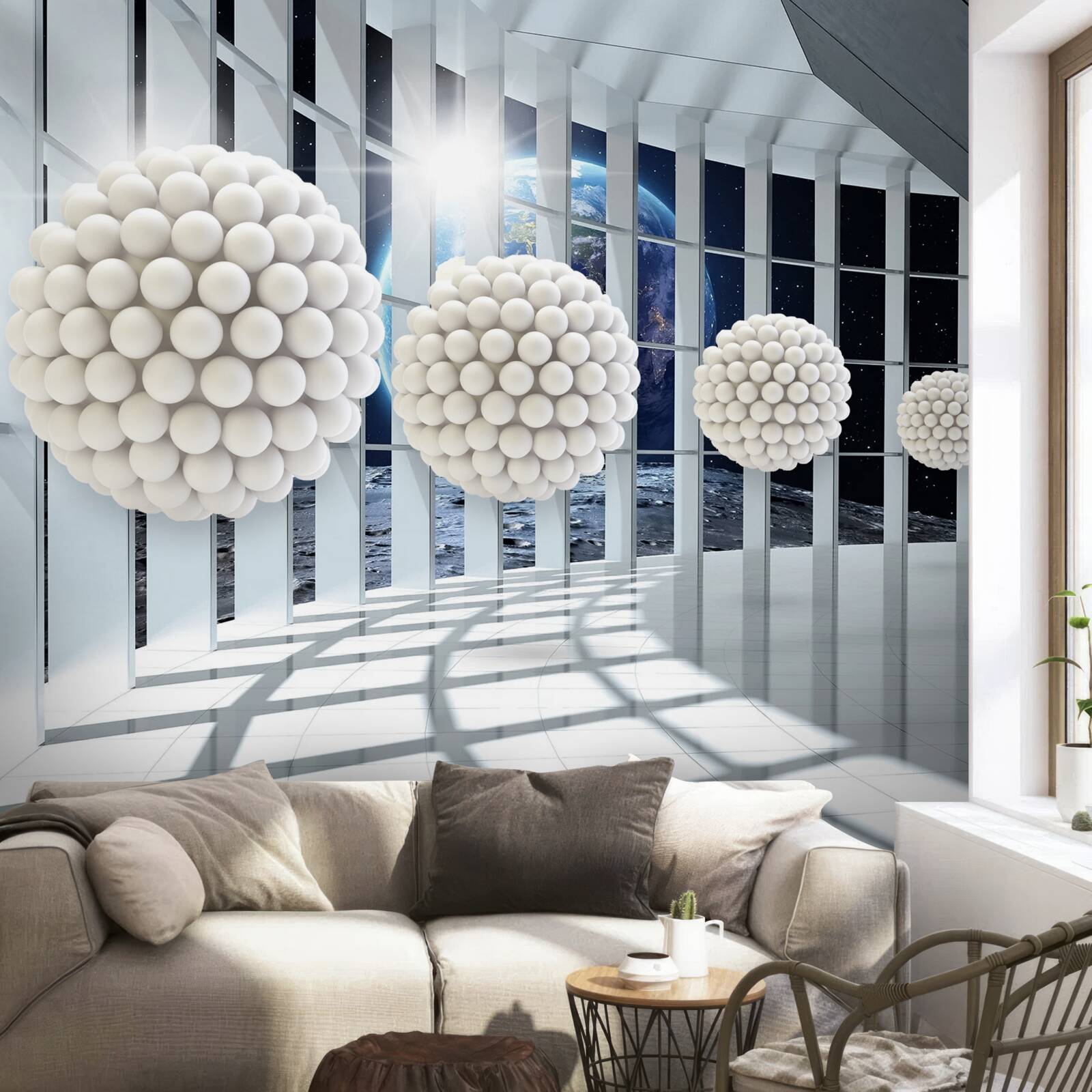 Papier peint des balles flottant dans le passage de la nuit