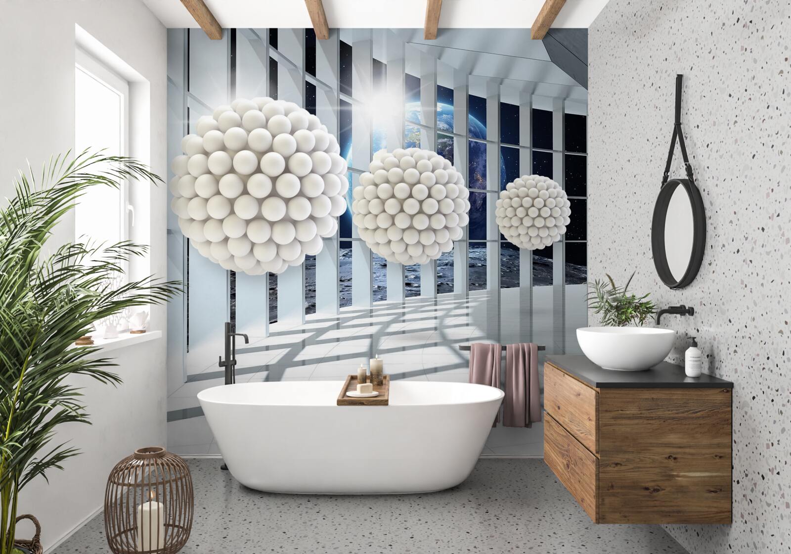 Papier peint des balles flottant dans le passage de la nuit