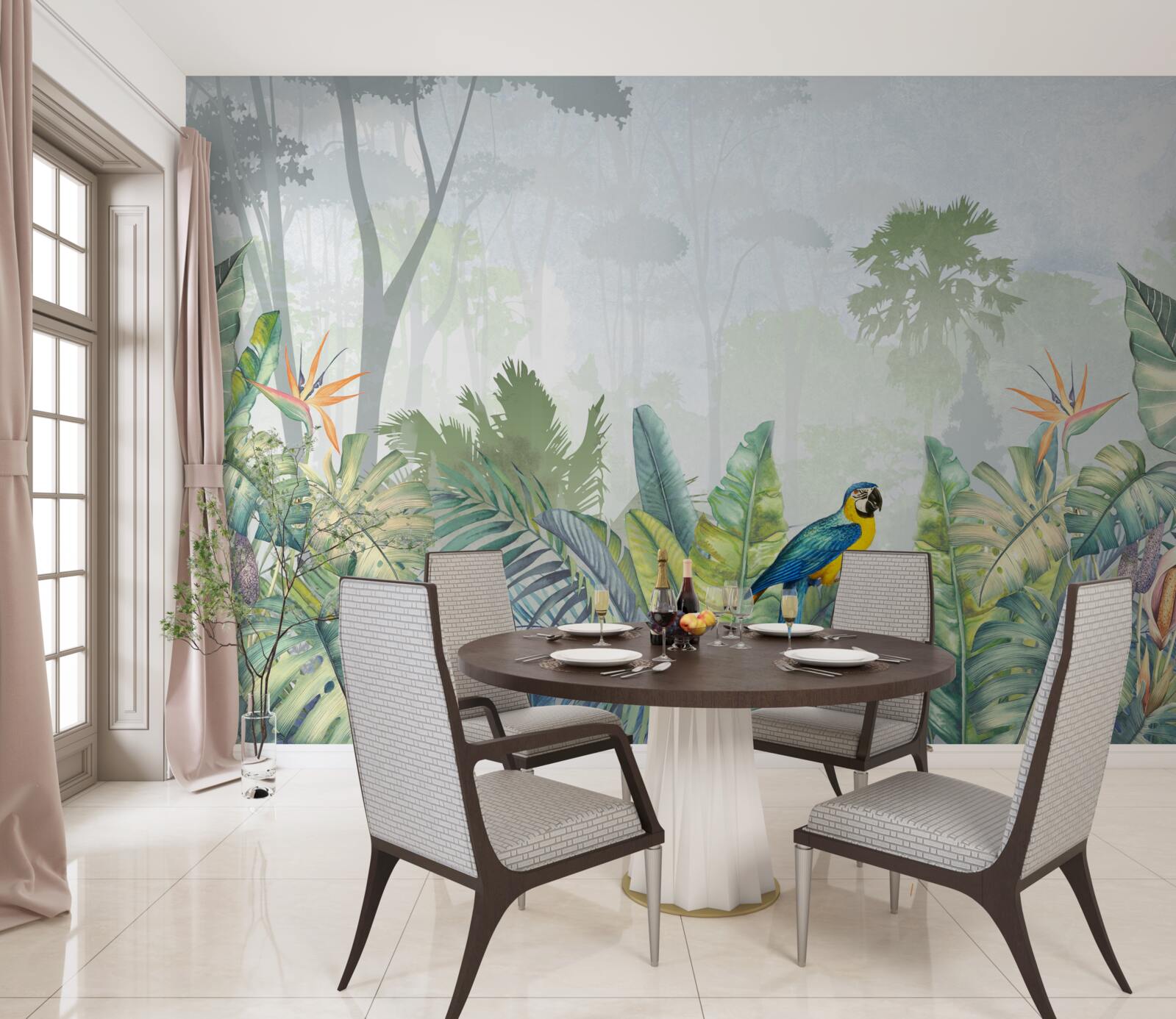 Papier peint un perroquet se détend sur une feuille de palmier