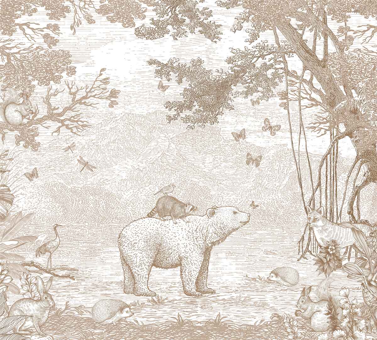 Papier peint un ours se promène dans une forêt enneigée