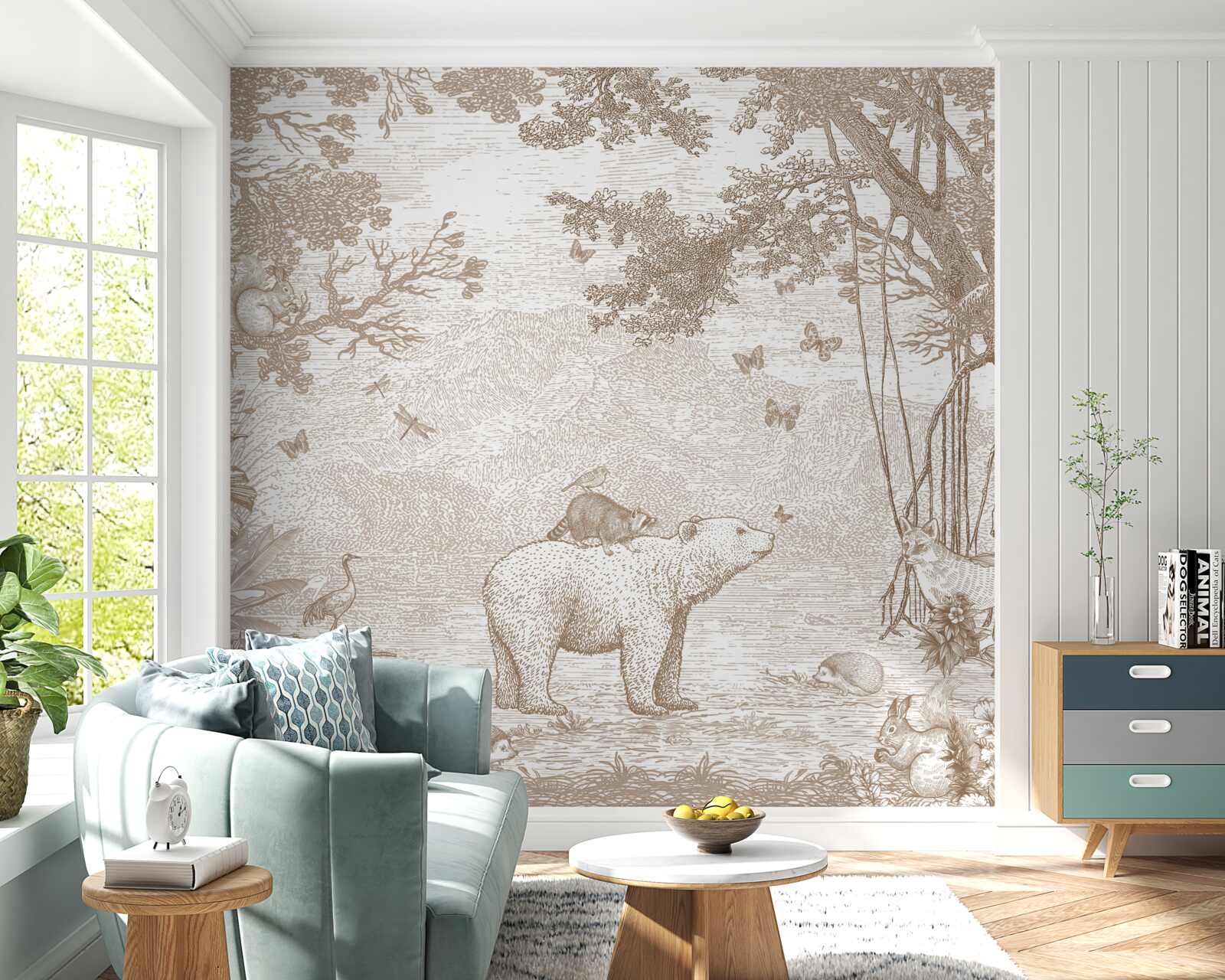 Papier peint un ours se promène dans une forêt enneigée