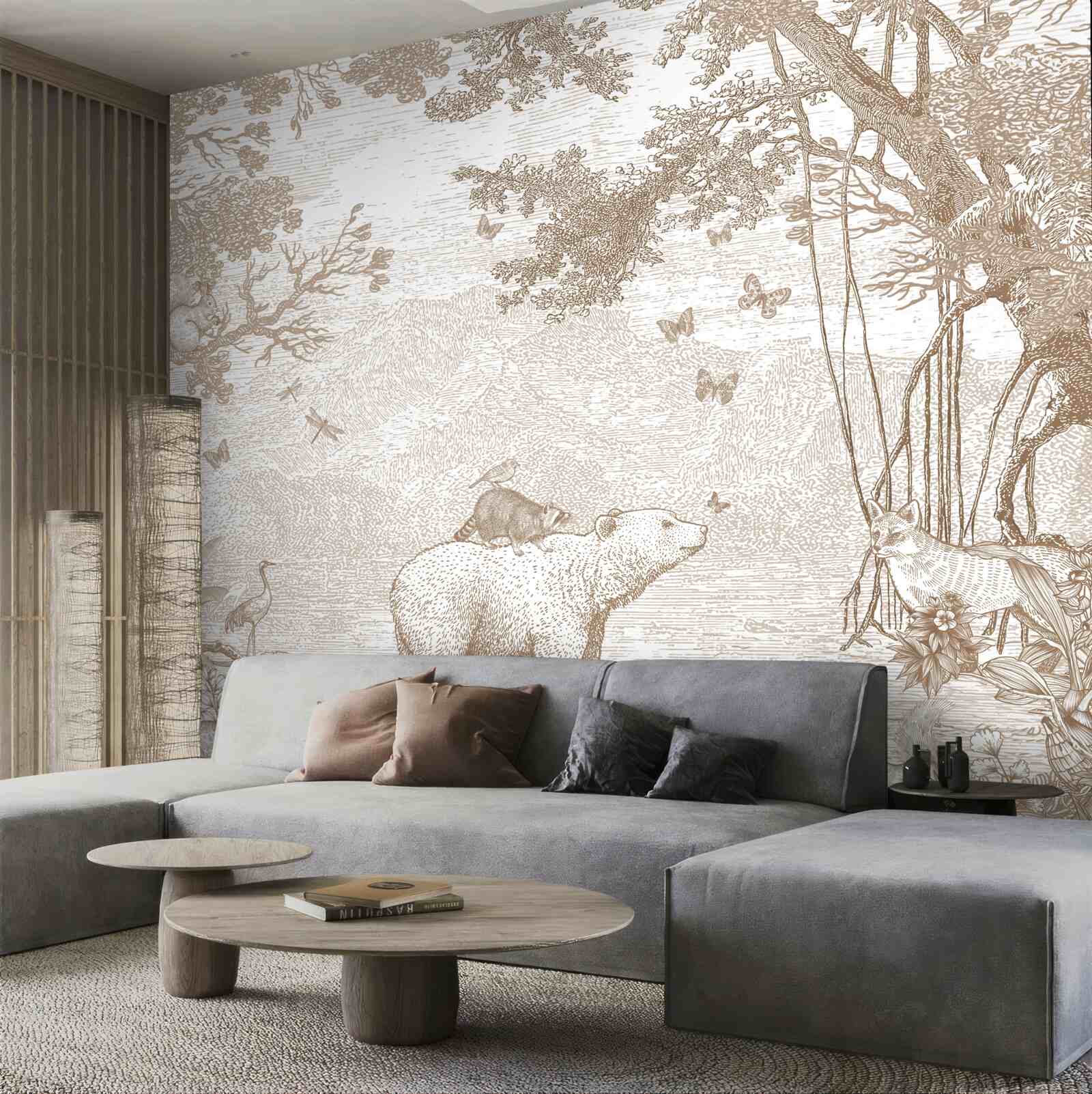 Papier peint un ours se promène dans une forêt enneigée