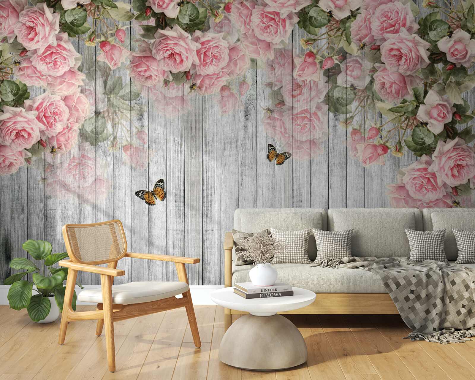 Papier peint roses roses luxuriantes suspendues