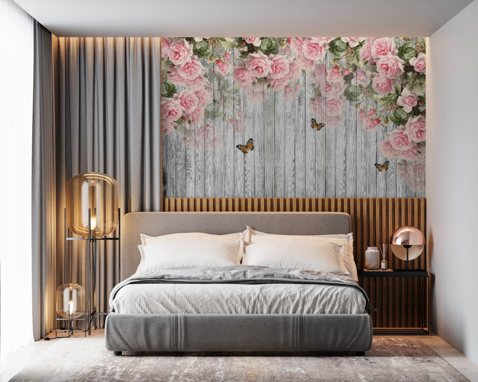 Papier peint roses roses luxuriantes suspendues