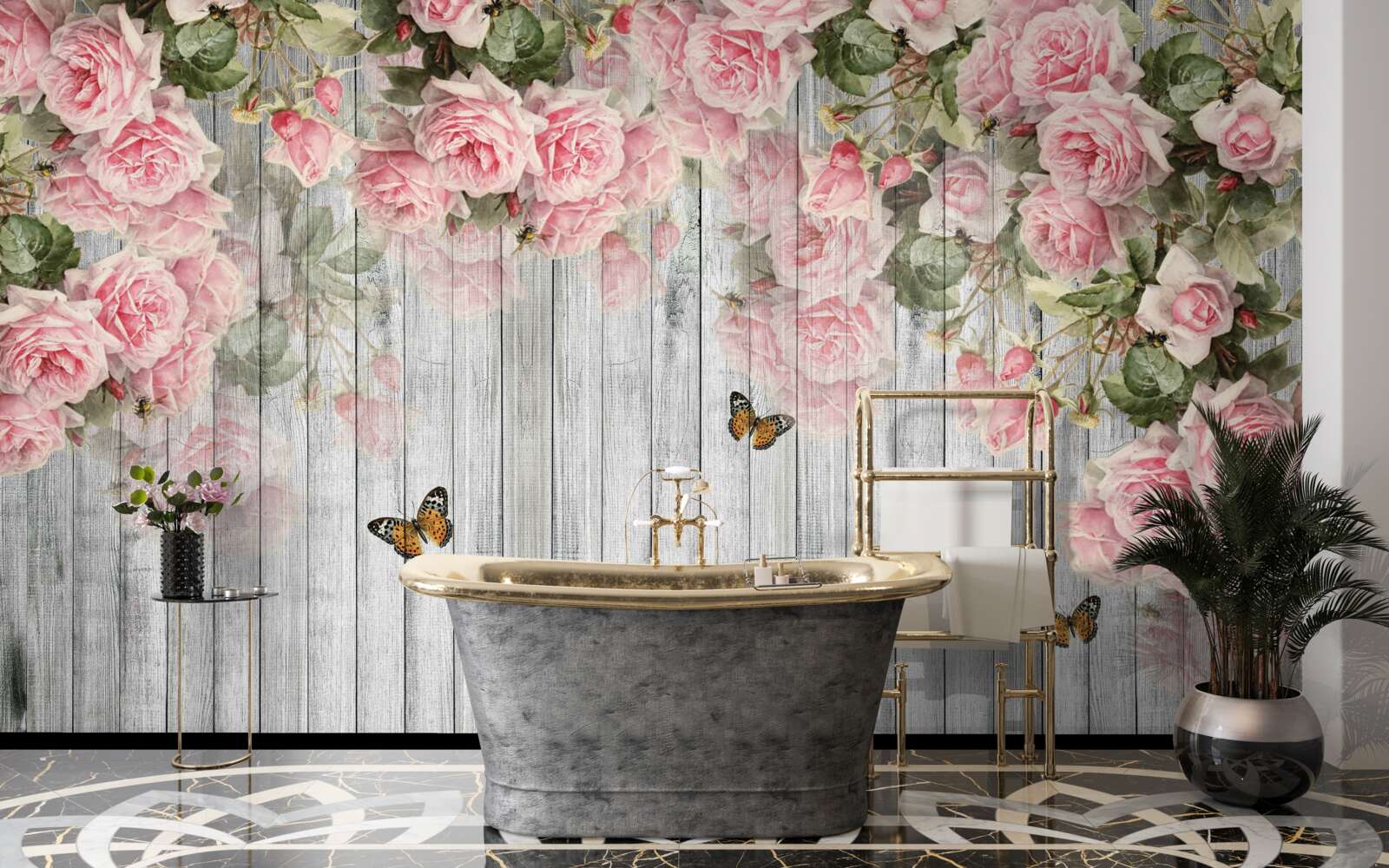 Papier peint roses roses luxuriantes suspendues