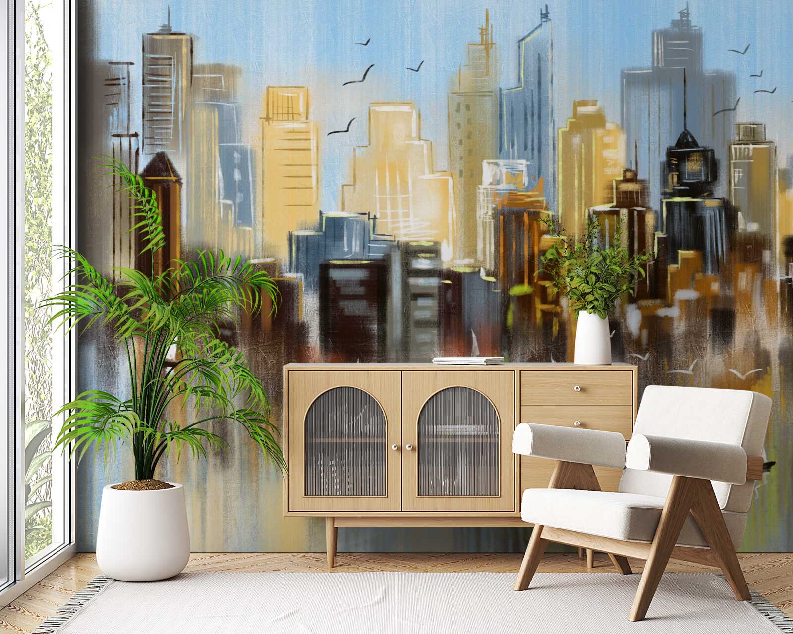 Papier peint la ville floue représentée