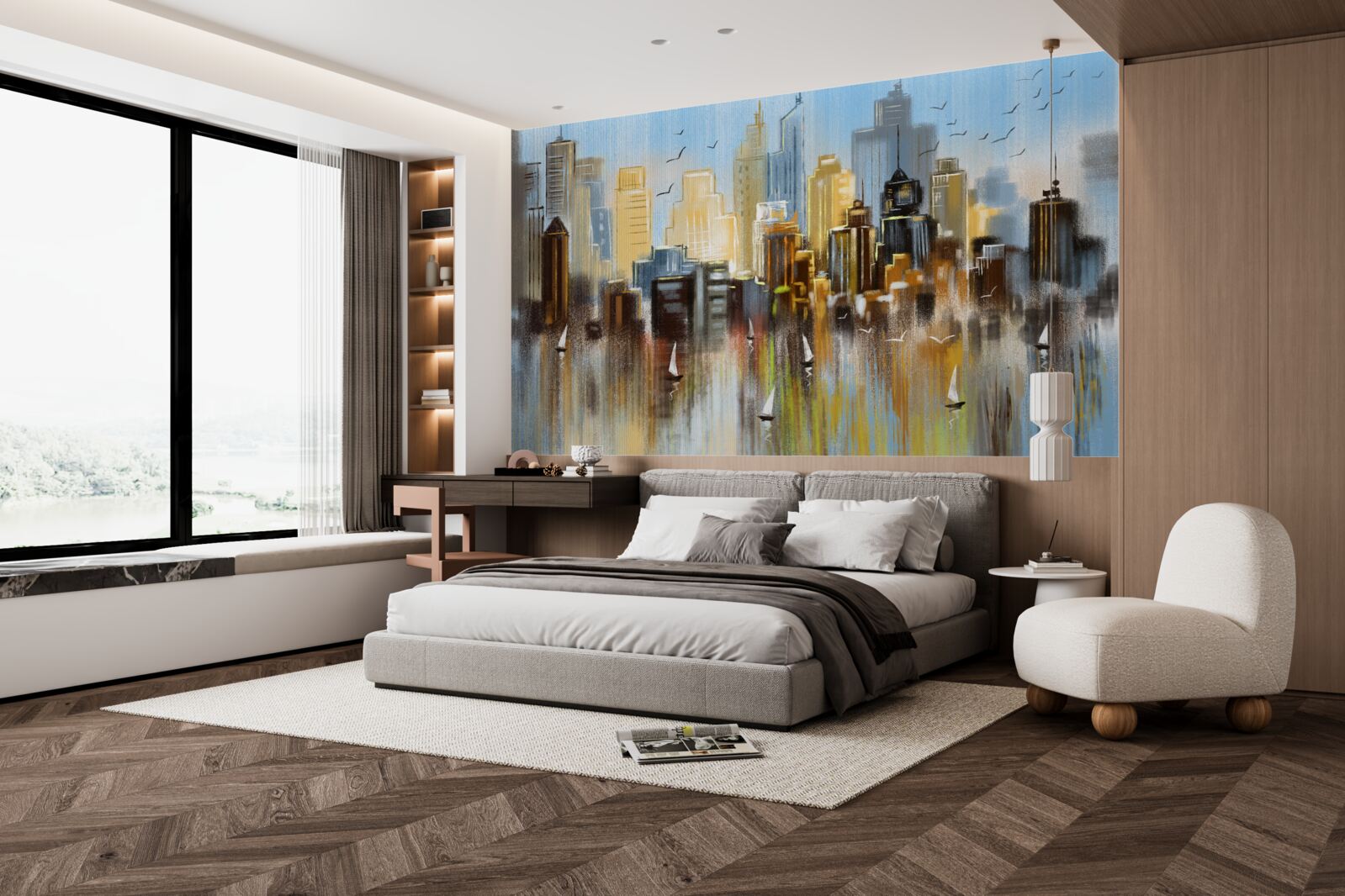 Papier peint la ville floue représentée