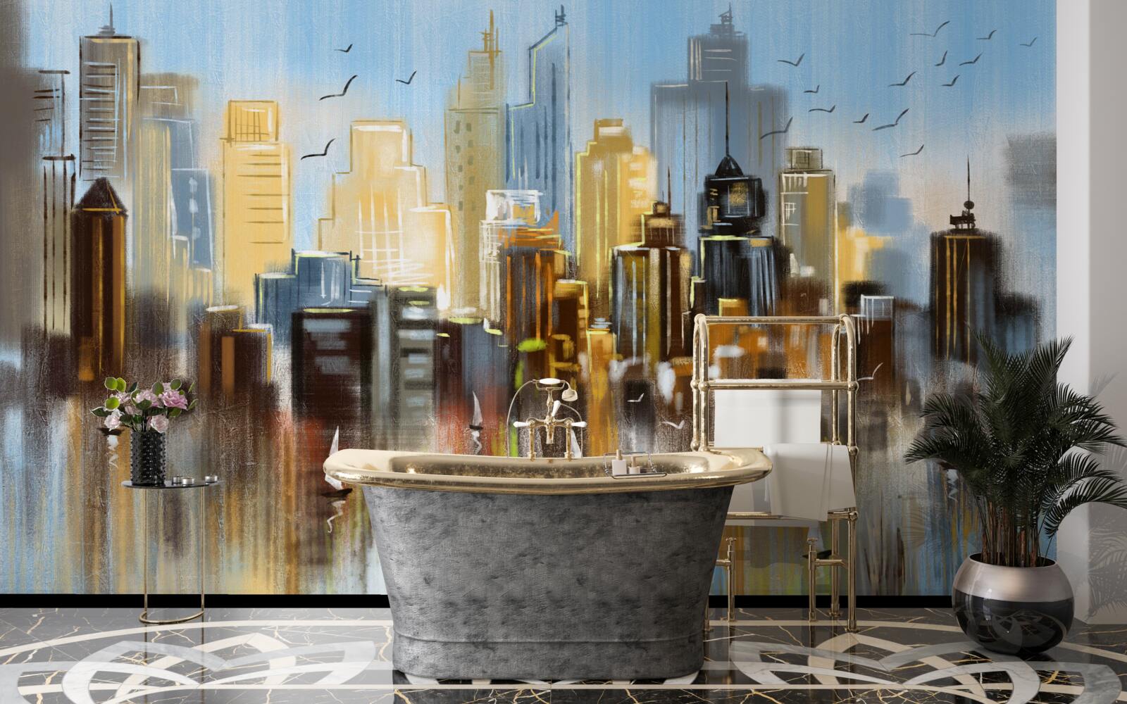 Papier peint la ville floue représentée