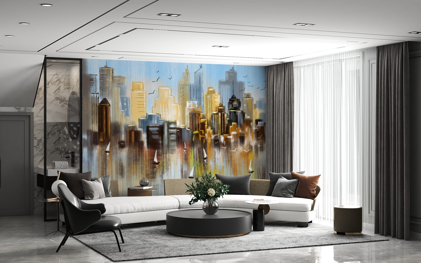 Papier peint la ville floue représentée