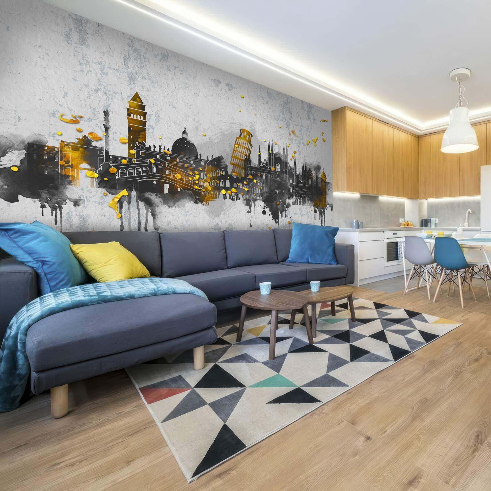 Papier peint silhouettes de monuments romains, entourés d'obscurité