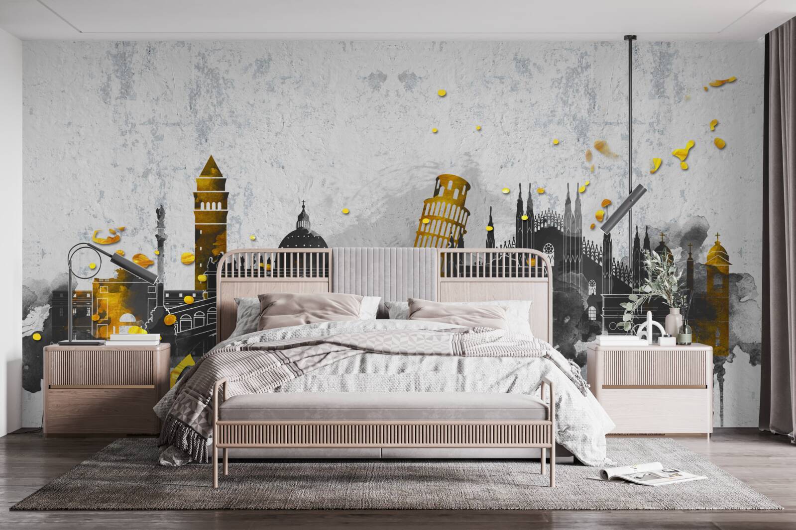 Papier peint silhouettes de monuments romains, entourés d'obscurité