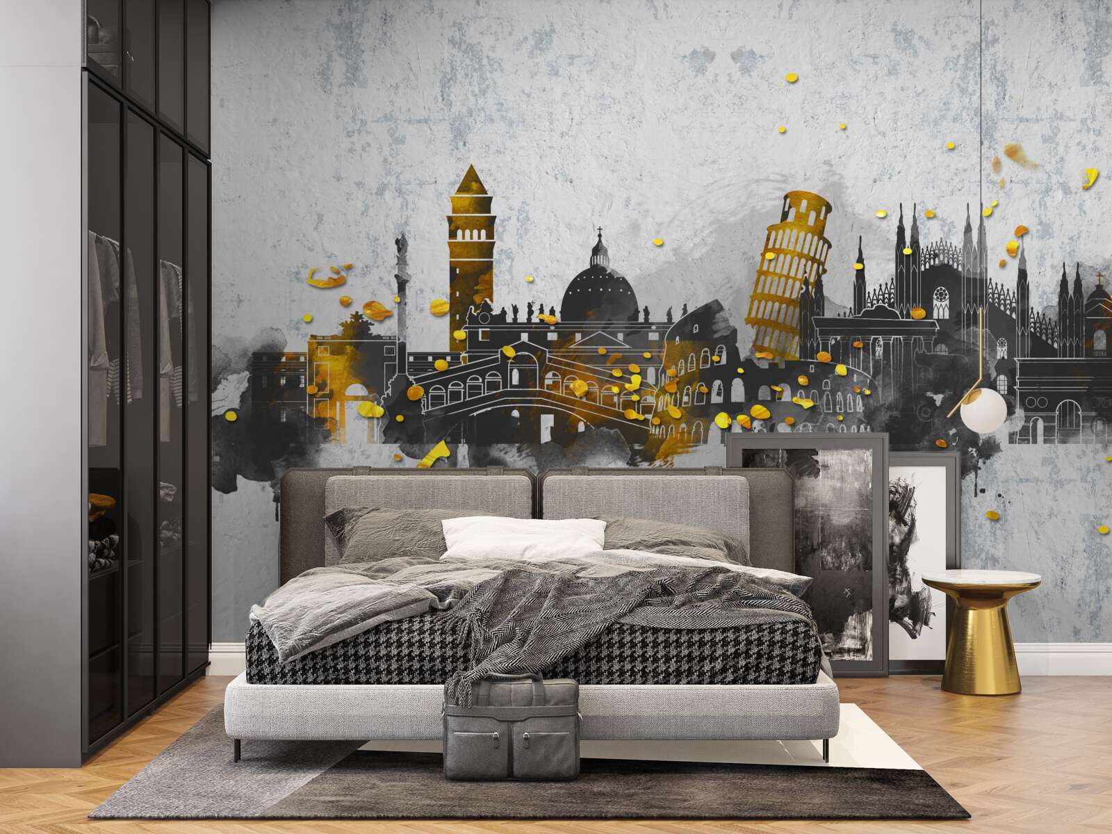 Papier peint silhouettes de monuments romains, entourés d'obscurité